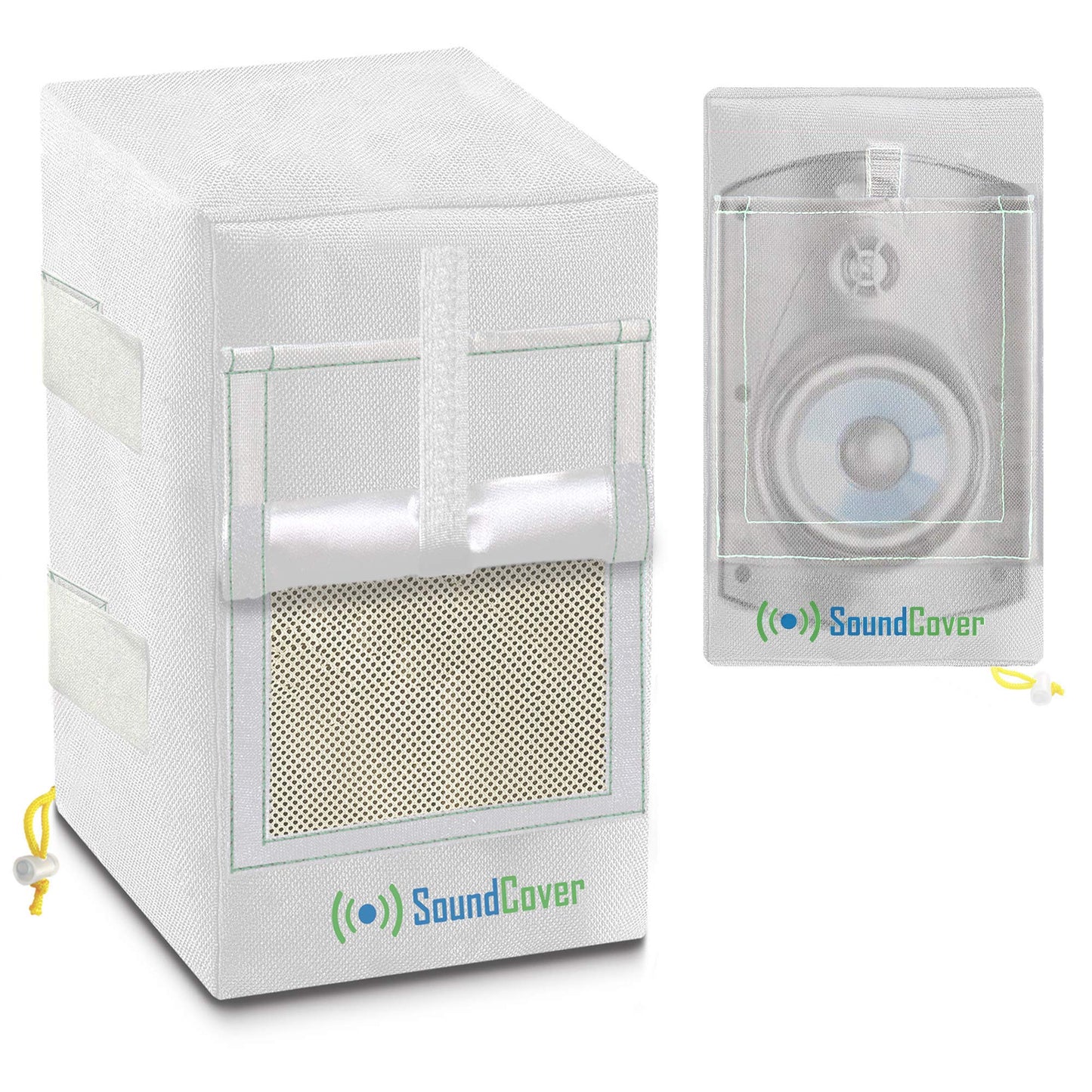 Dos cubiertas de altavoces blancos impermeables 600D para altavoces montados en soporte C – Compatible con Yamaha NS-AW150, Polk Audio Atrium 5 (dimensiones máximas: 12.8 pulgadas de alto x 7.9