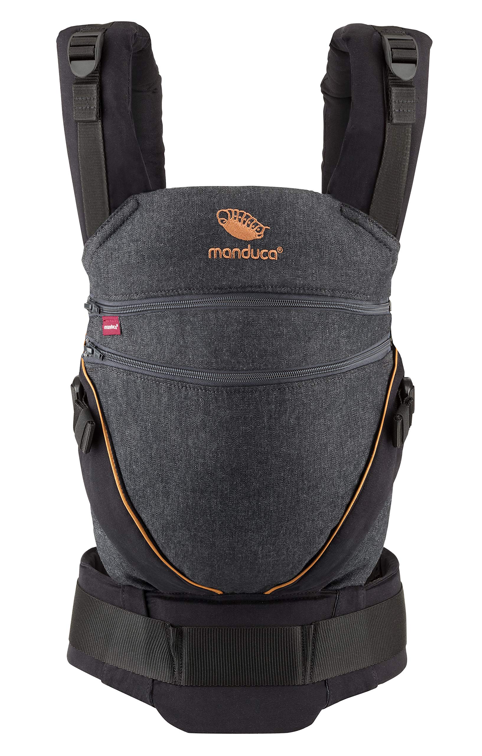 Manduca XT, portabebés con asiento ajustable, 3 posiciones de transporte (delantero, cadera y espalda), sin necesidad de inserciones para bebés, algodón orgánico, crece con tu bebé (3,5-20 kg), DenimBlack, XT Cotton