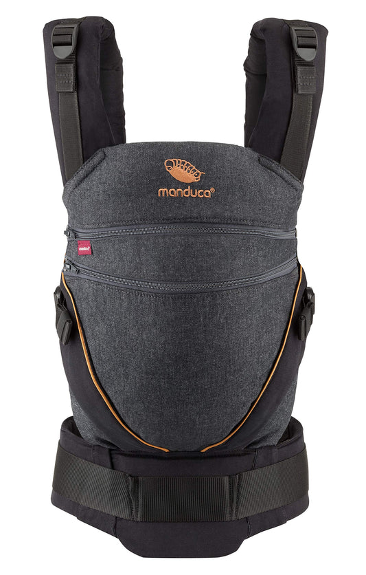 Manduca XT, portabebés con asiento ajustable, 3 posiciones de transporte (delantero, cadera y espalda), sin necesidad de inserciones para bebés, algodón orgánico, crece con tu bebé (3,5-20 kg), DenimBlack, XT Cotton
