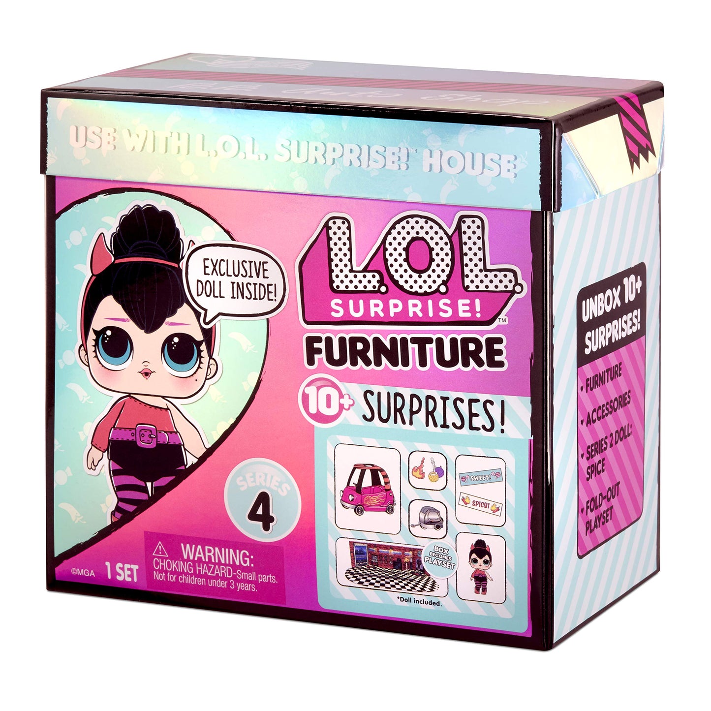 LOL Surprise Furniture con la Muñeca Spice de la Serie 2 - 10+ Sorpresas, Set de Auto, Accesorios y Más - Compatible con LOL Surprise House - Juego Plegable - Coleccionable - A partir de 3 años