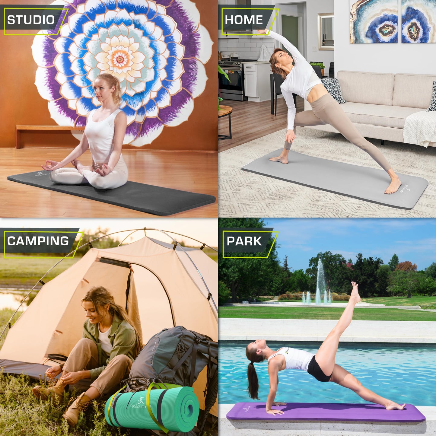 Colchoneta para Yoga y Pilates ProsourceFit Negra de Alta Densidad con Espuma Cómoda y Correa de Transporte