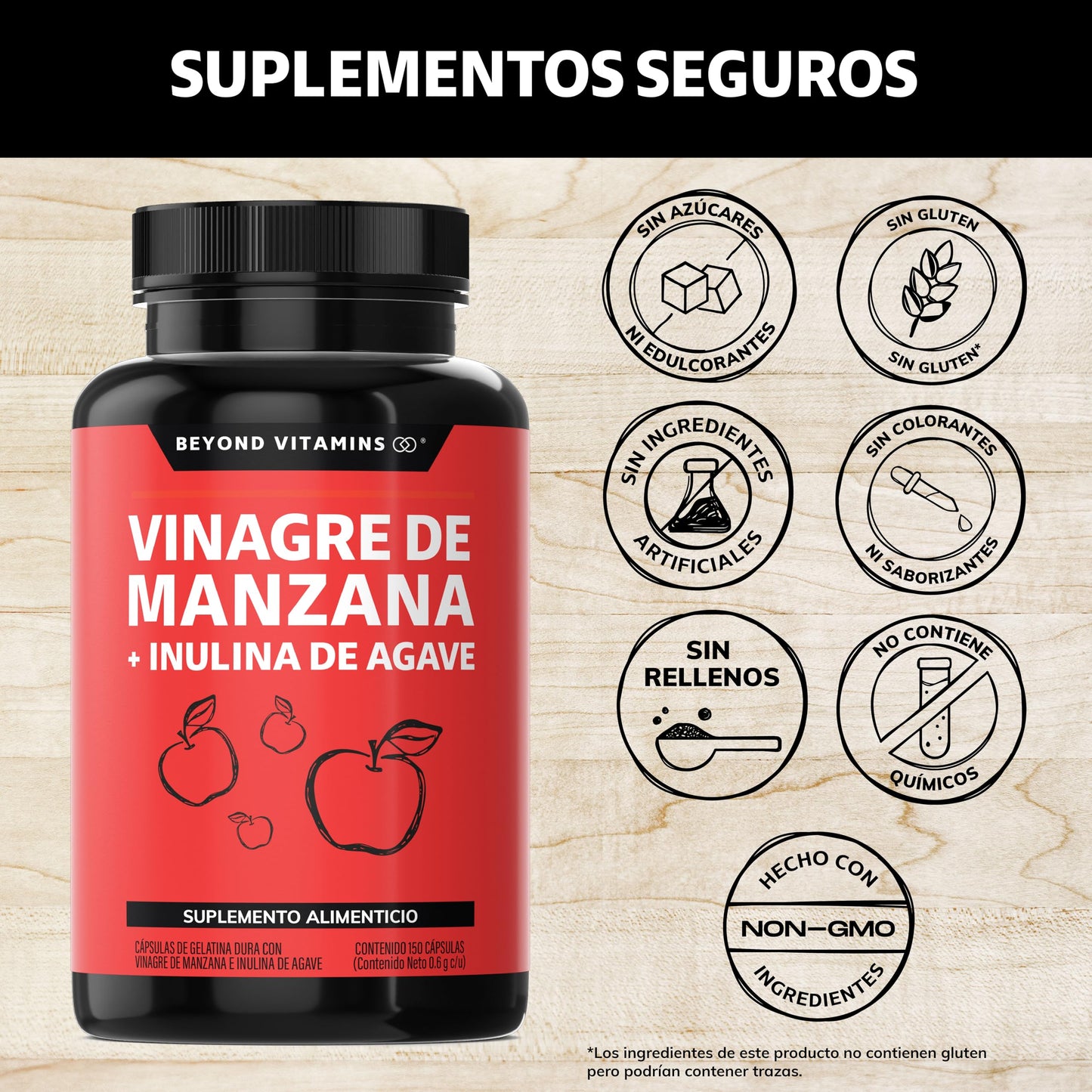 Vinagre de Manzana Daily Life con Inulina de Agave Cápsulas 150 Gummy Free y sin Azúcar