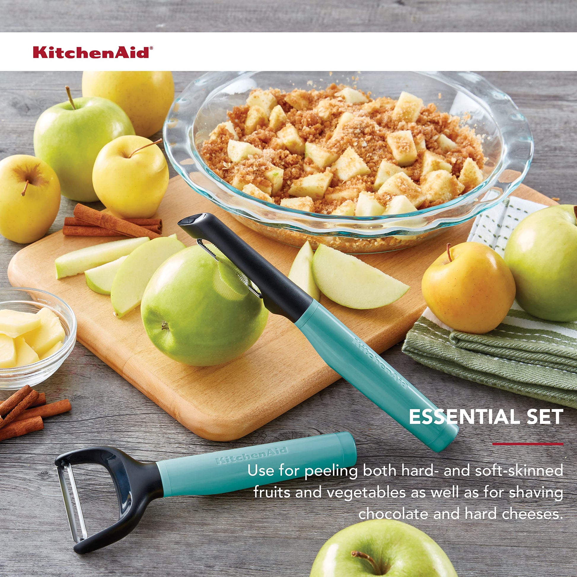 KitchenAid - Pelador universal Euro Y, juego de 2, color aguamarina