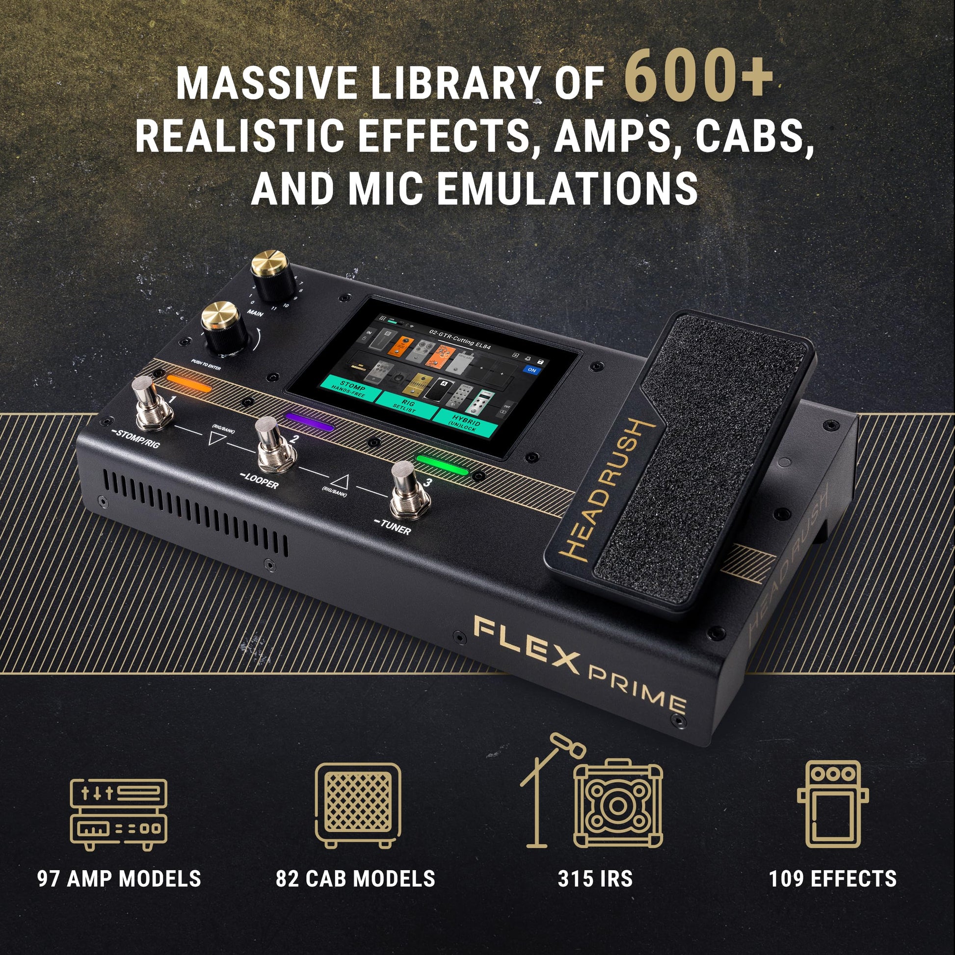 HeadRush Flex Prime - Pedal Multiefectos para Guitarra y Bajo y Procesador de Modelado de Amplis con Pantalla Táctil, Looper, WiFi, Bluetooth y USB