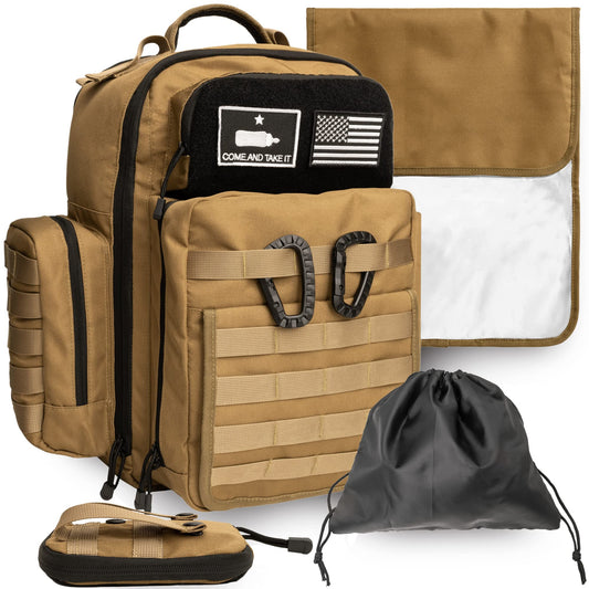 Bolsa de Pañales Bolder Babies Tan Molle Resistente al Agua con Correas Extra Largas y Dispensador de Toallitas para Hombre