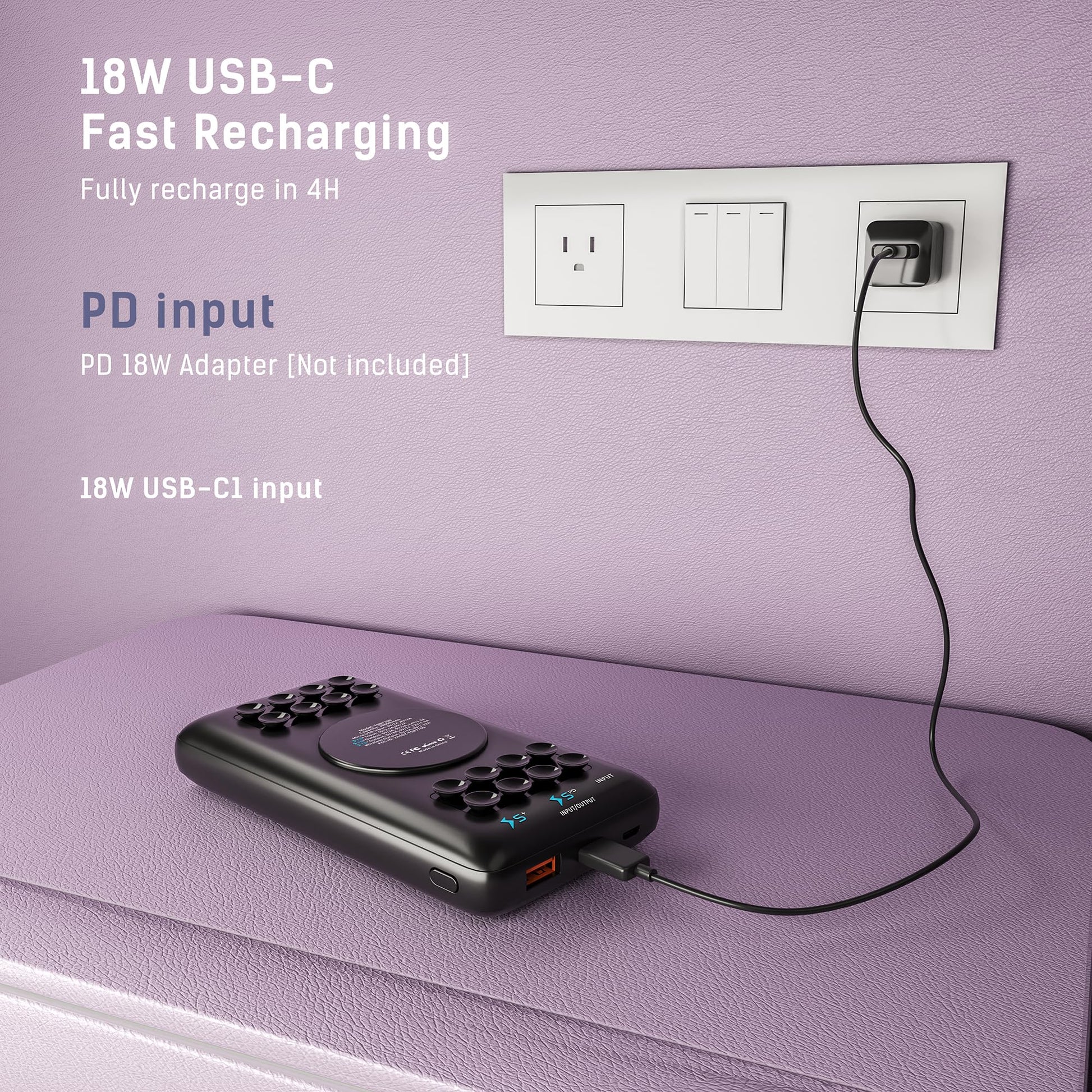 Banco de Energía Techsmarter Violeta Potente, 20000 mAh, USB-C PD 18 W para iPhone y Galaxy