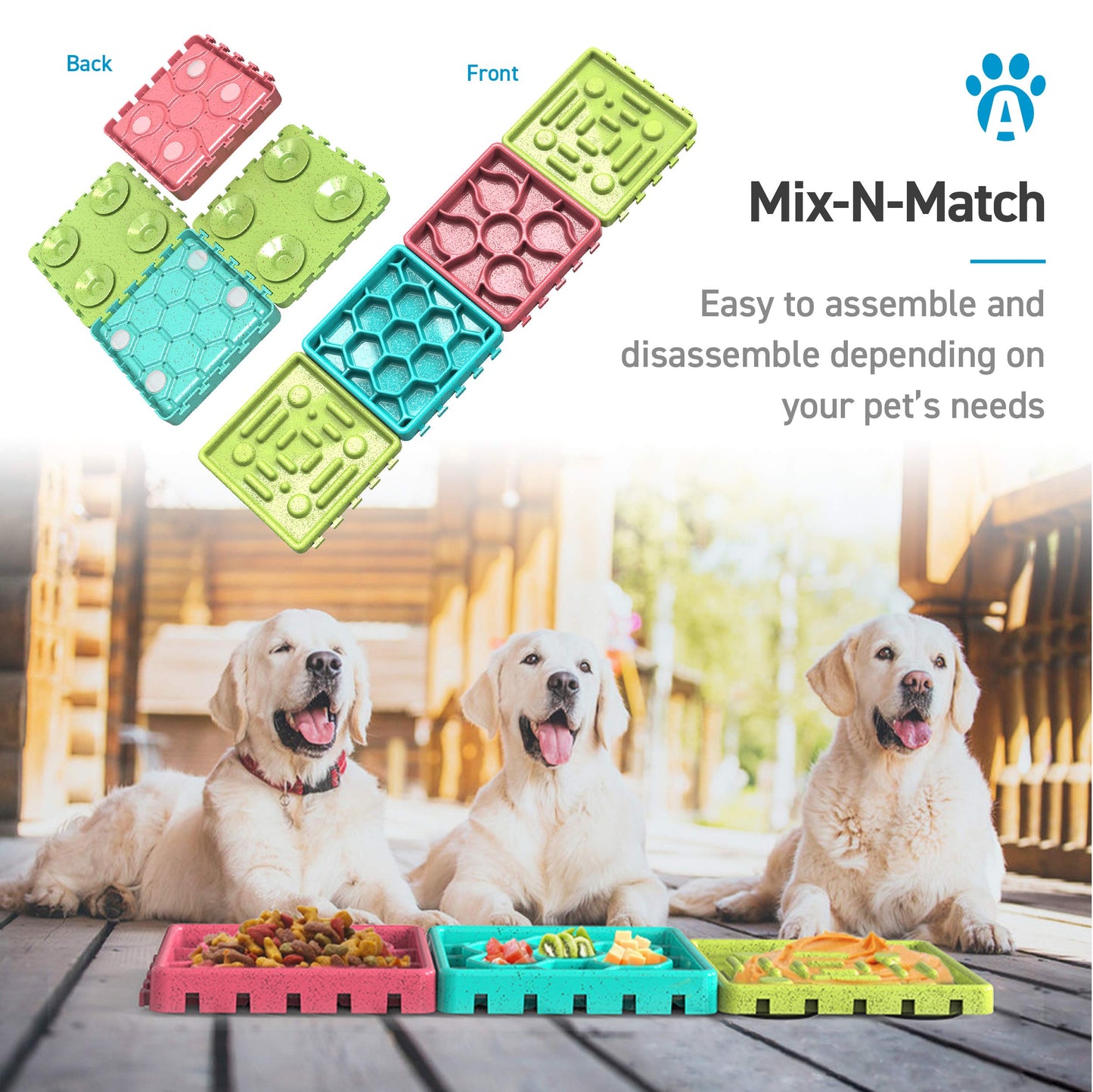 Alfombrilla de Alimentación Lenta Anypet Multicolor con Charola y Tazones para Perros