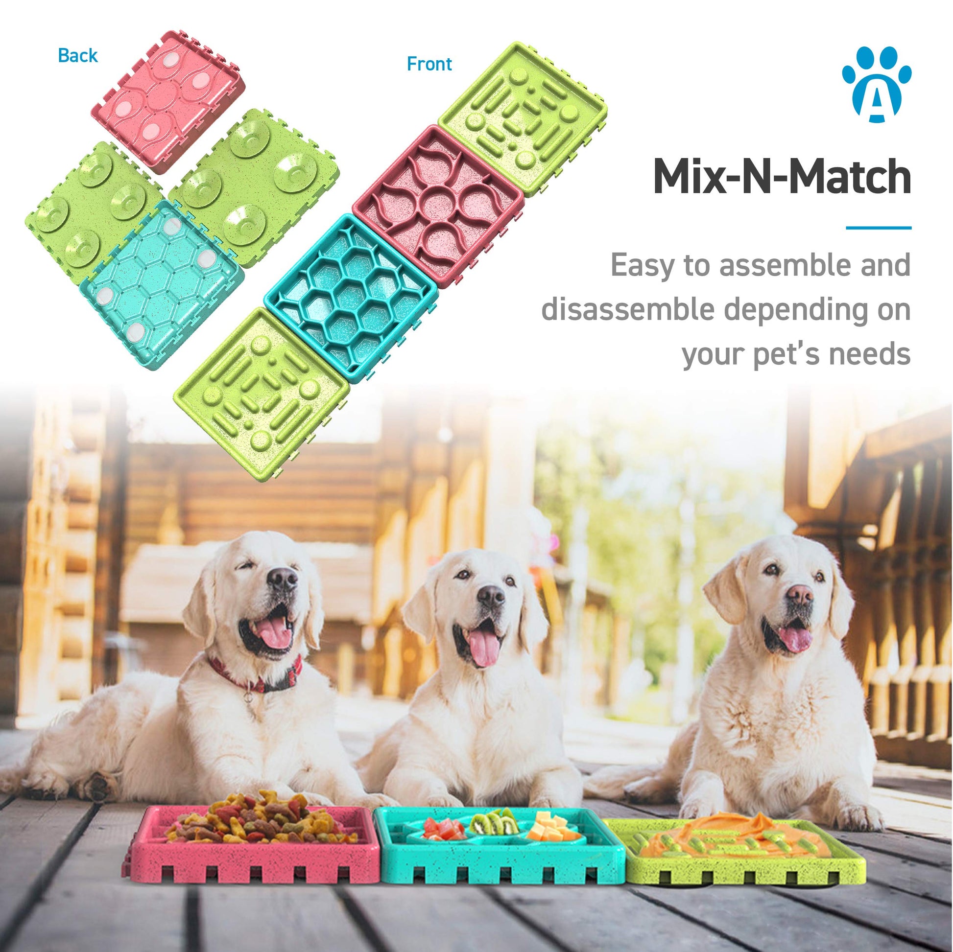 Alfombrilla de Alimentación Lenta Anypet Multicolor con Charola y Tazones para Perros