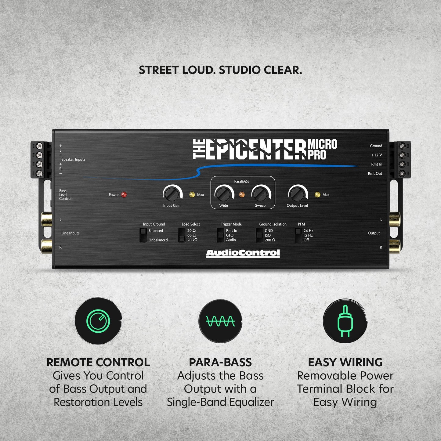 AudioControl The EPICENTER Micro PRO Procesador digital de restauración de graves y convertidor de salida de línea, maximizador de amplificador de graves de audio para automóvil con control remoto ACR