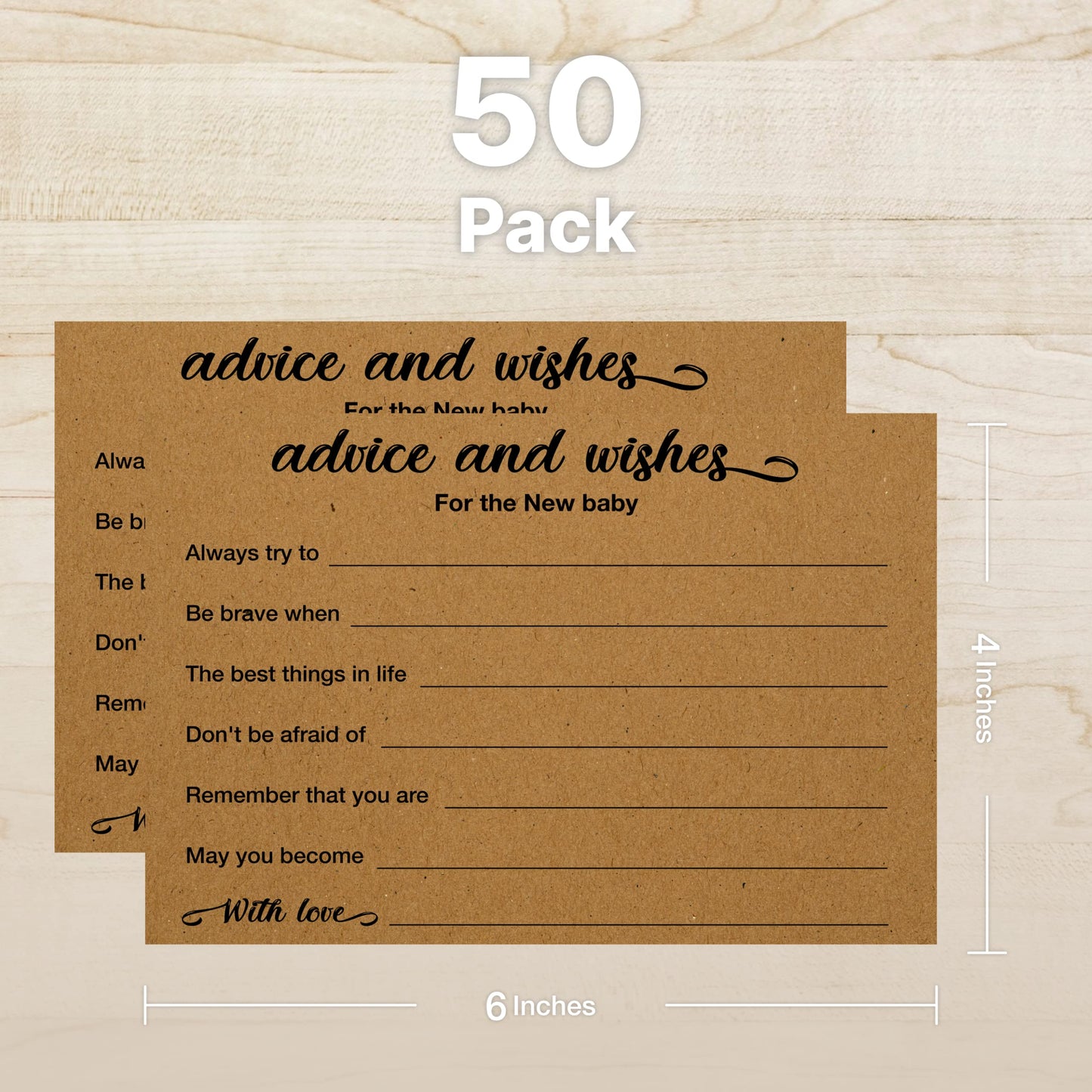 Advice and Wishes for Baby Shower, paquete de 50 tarjetas de consejos de papel kraft para bebé, tarjetas de juego de baby shower, 4 x 6 pulgadas (bebé nuevo)