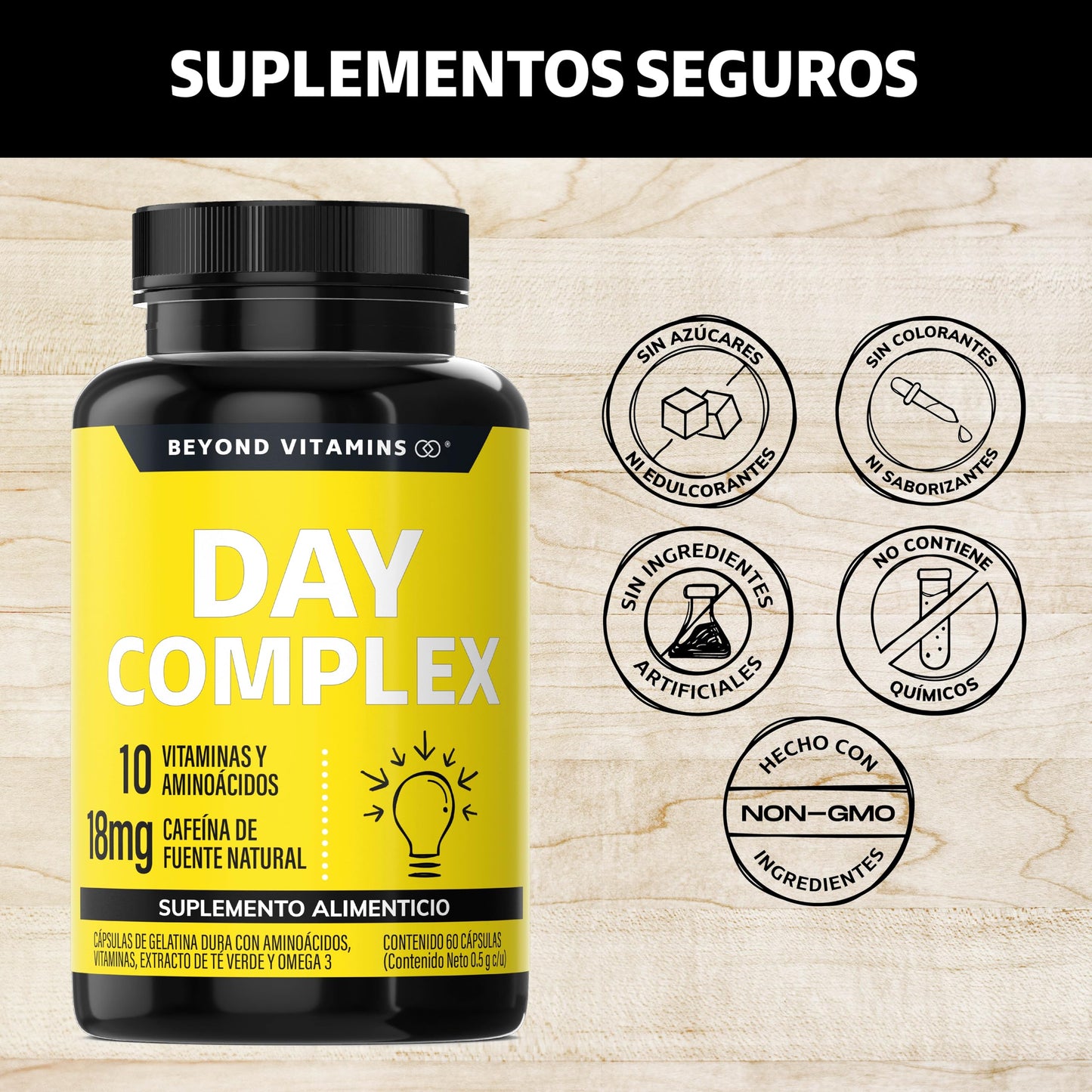 Suplemento Nootrópico Day Complex con Vitaminas y Minerales Sin Azúcar en Cápsulas