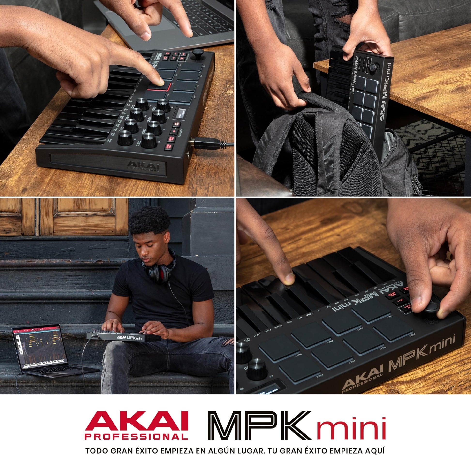 AKAI Professional MPK Mini MK3 - Teclado controlador MIDI USB de 25 teclas con 8 drum pads, 8 perillas y software de producción musical, negro