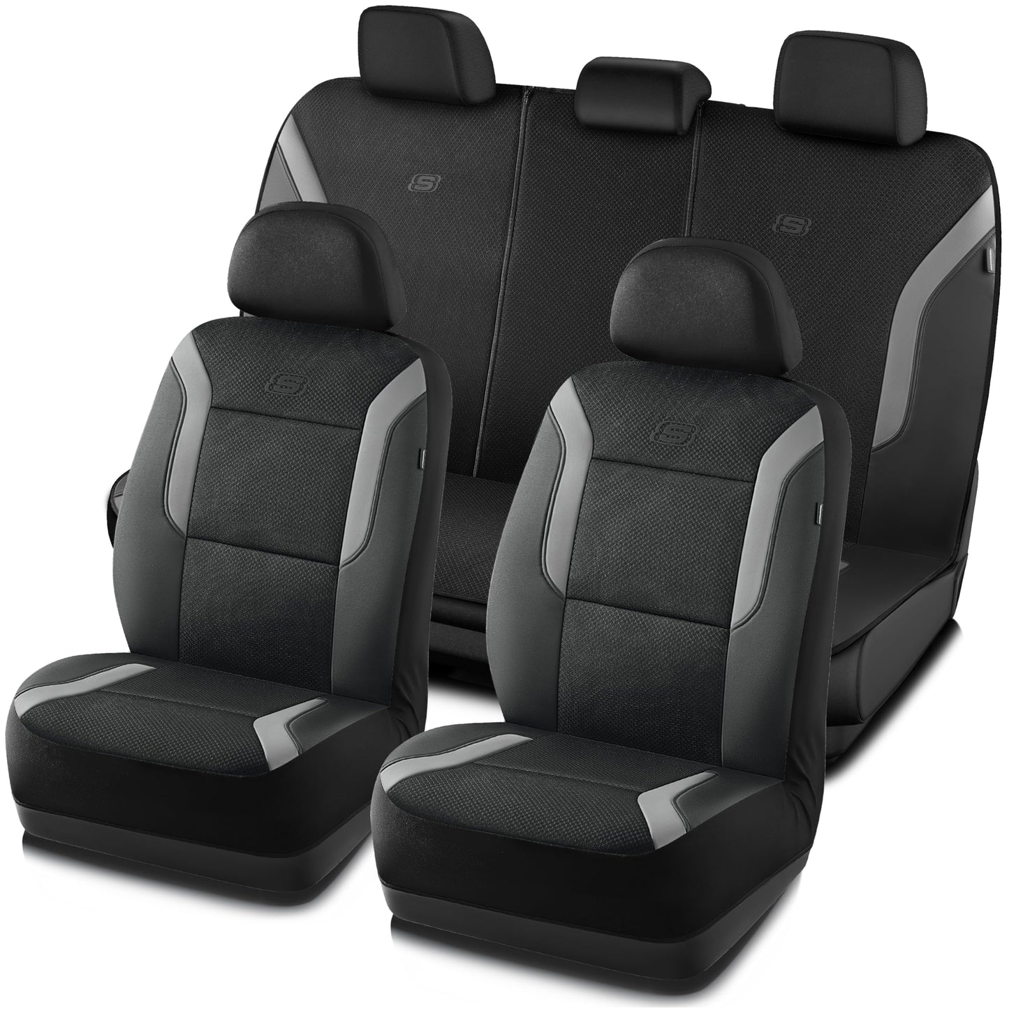 Skechers Memory Foam™ - Fundas gruesas de malla refrescante para asiento de vehículos, compatible con bolsas de aire, comodidad y protección para la mayoría de vehículos, juego completo color gris