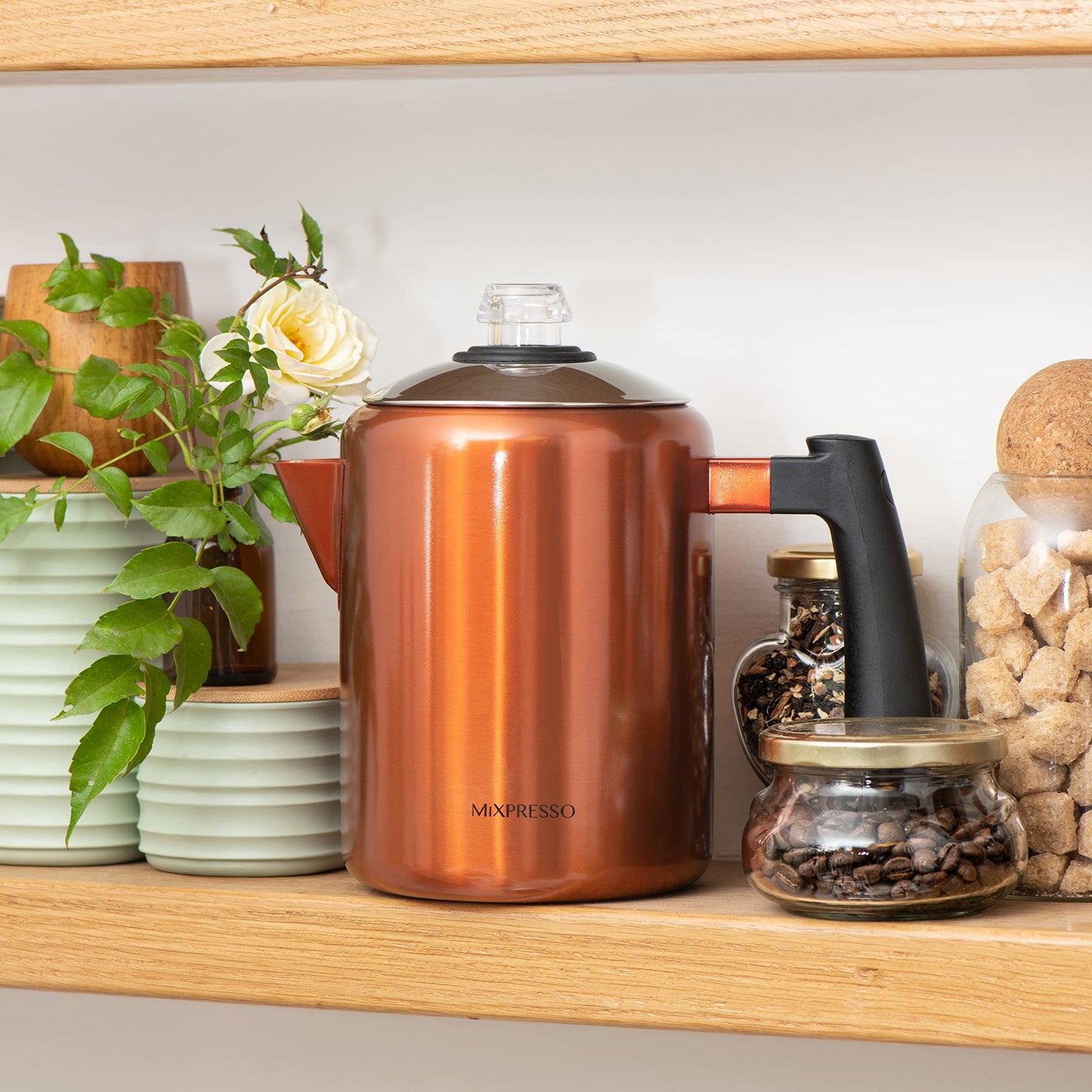 Estufa de Café Mixpresso Acero Inoxidable Cobre Mango de Tacto Frío 30 Onzas