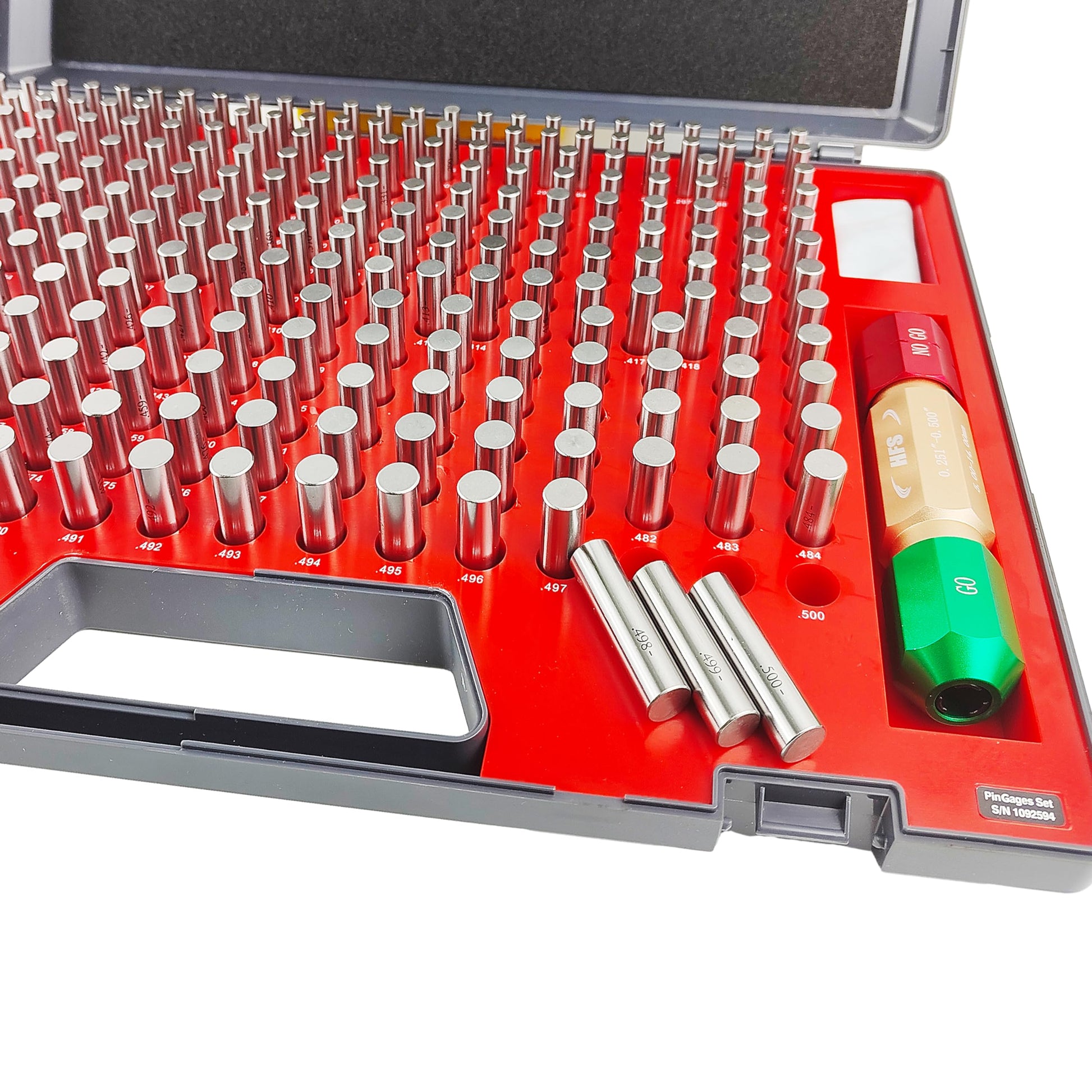 HFS(R) Class ZZ - Juego de calibradores de pines con asa de marcha/no ir para talleres de máquinas, fabricación de 0.25 a 0.5 pulgadas, 250 piezas
