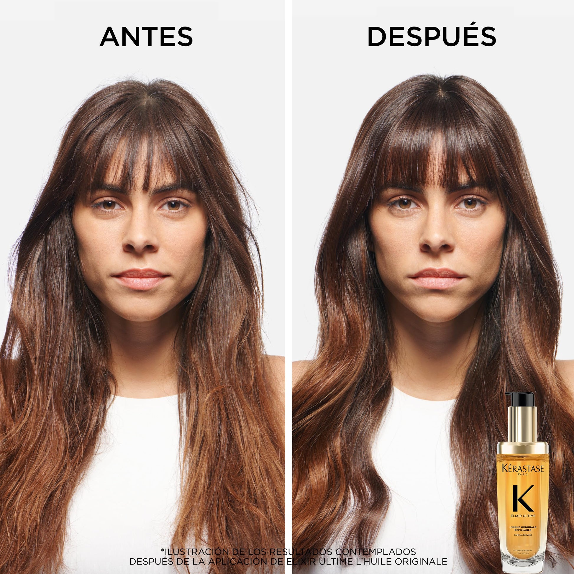 KÉRASTASE Elixir Ultime L’Huile Aceite Capilar Hidratante para Suavizar, Eliminar el Frizz y Añadir Brillo Con Camelia Francesa y Aceites Nutritivos Ofrece Protección Contra el Calor Para Todo Tipo de Cabello 75ml Refill