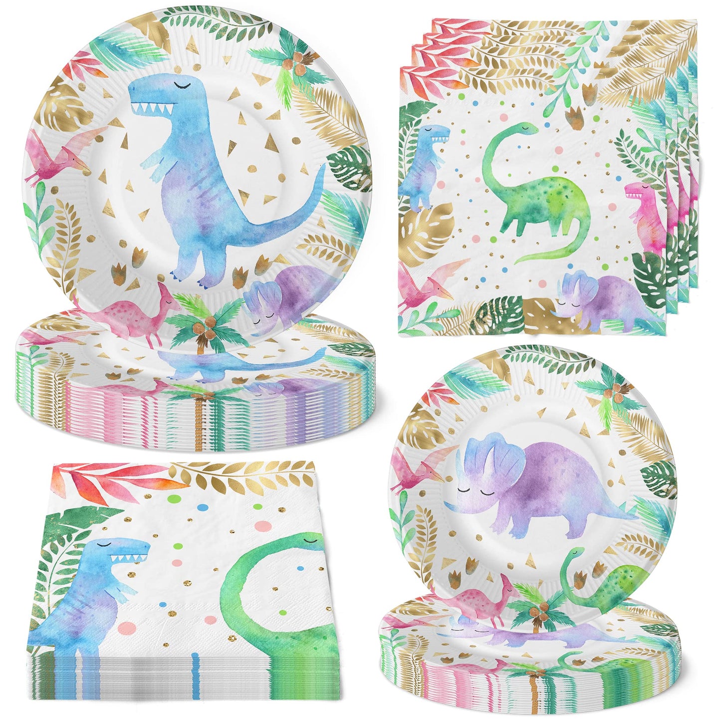 Platos y Servilletas de Dinosaurios Rosa para Fiesta de Cumpleaños para Niñas