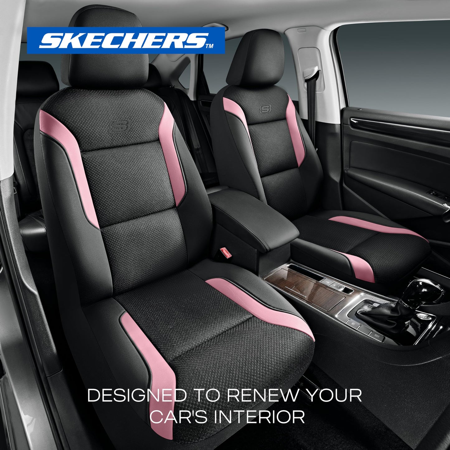 Skechers Memory Foam™ - Fundas gruesas de malla refrescante para asiento de vehículos, compatible con bolsas de aire, comodidad y protección para la mayoría de vehículos, juego completo color rosa
