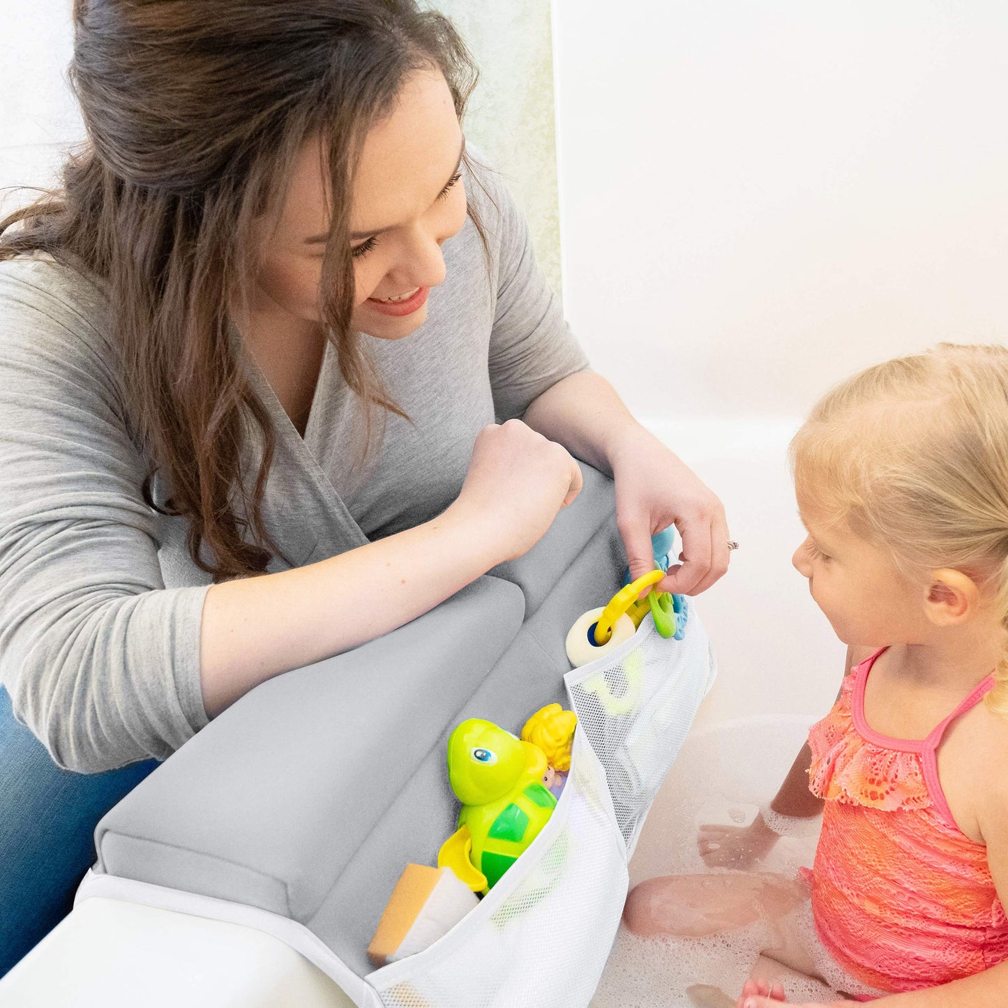 Almohadilla de baño para rodillas y coderas, 4,4 cm, extra gruesa, almohadilla para rodillas y codo para bañera. Codera para bañera con organizador de juguetes para bebés y accesorios para bebé, color gris