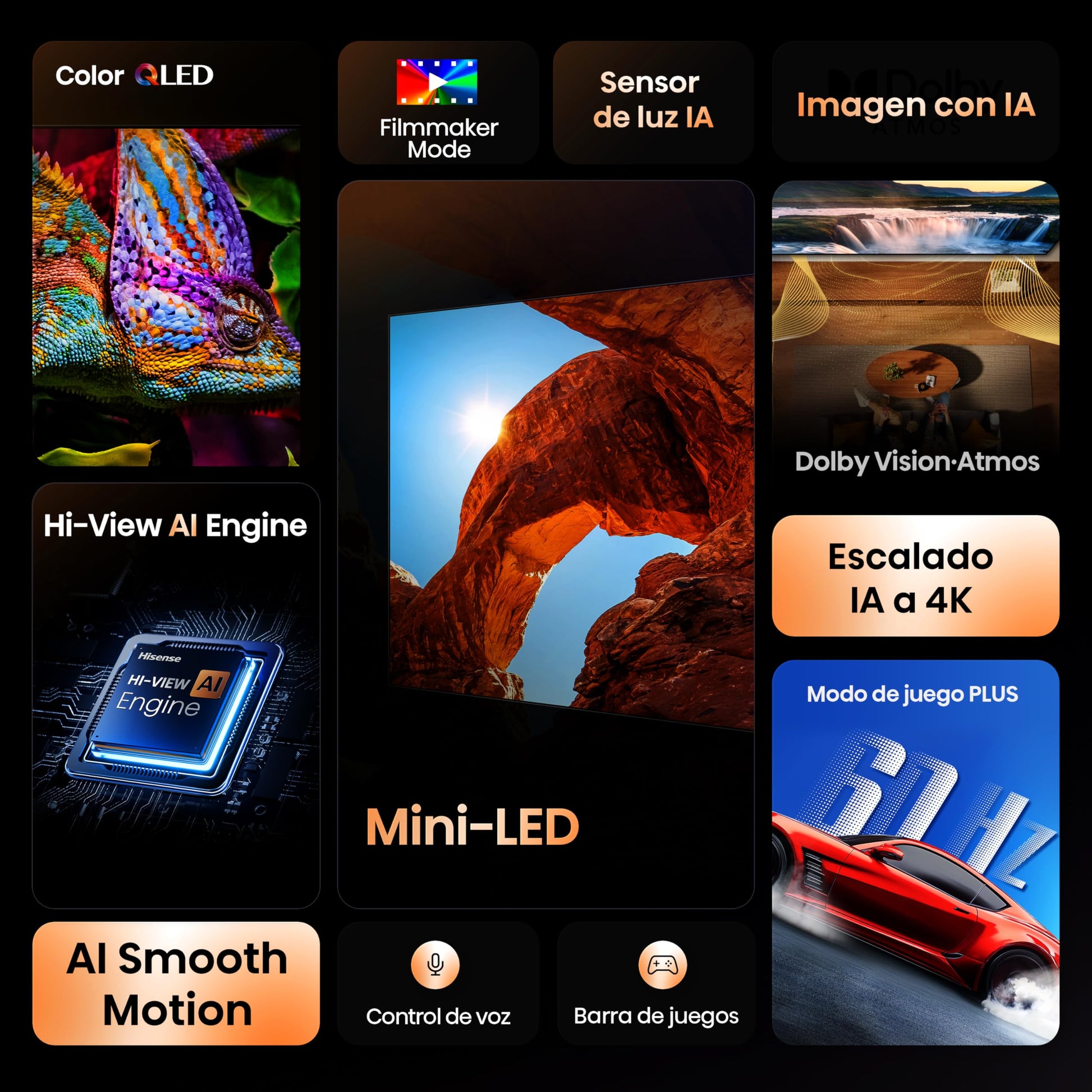 Hisense Television QD7QFM (último Modelo) Pantalla 65 Pulgadas,Mini-LED Smart Fire TV UHD 4K,Control Remoto por Voz con Alexa,Hi-View AI Engine,Modo de Juego Plus,Dolby Vision·Atmos