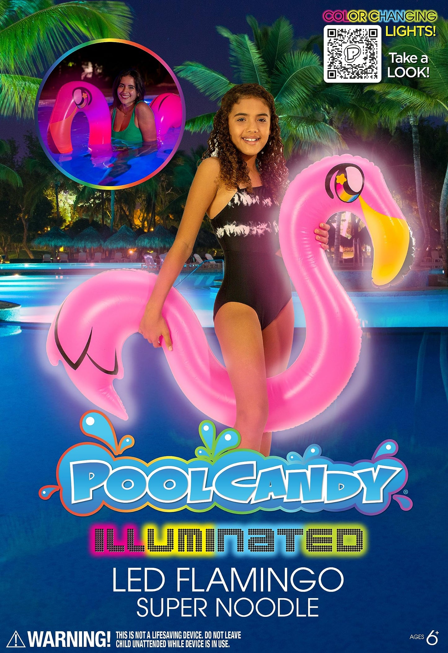 Fideos LED iluminados con flamenco para montar en la piscina