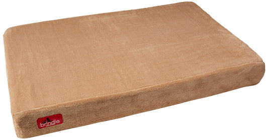 Cama para perro ortopédica de Memory Foam de 10 cm Brindle: cubierta de velvetón extraíble con lino impermeable, tamaño mediano, color caqui, 86 x 56 cm