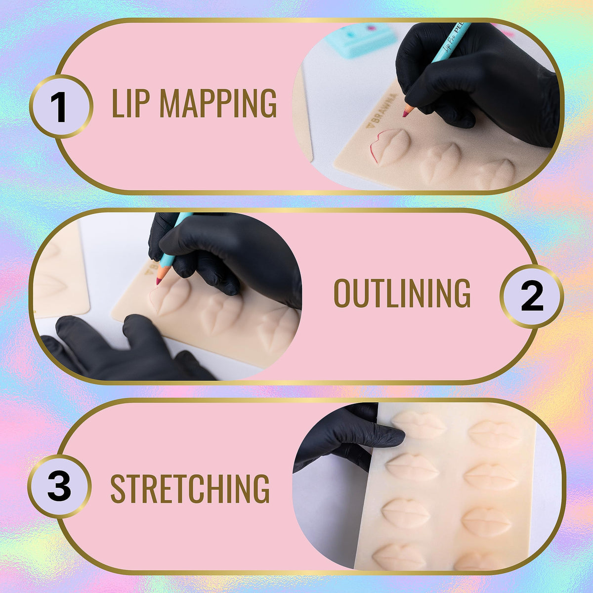 BRAWNA Piel de Práctica 3D Labios 3Pcs Maquillaje Permanente | Silicona Suave Textura Humana, 10 Formas Lip Blush