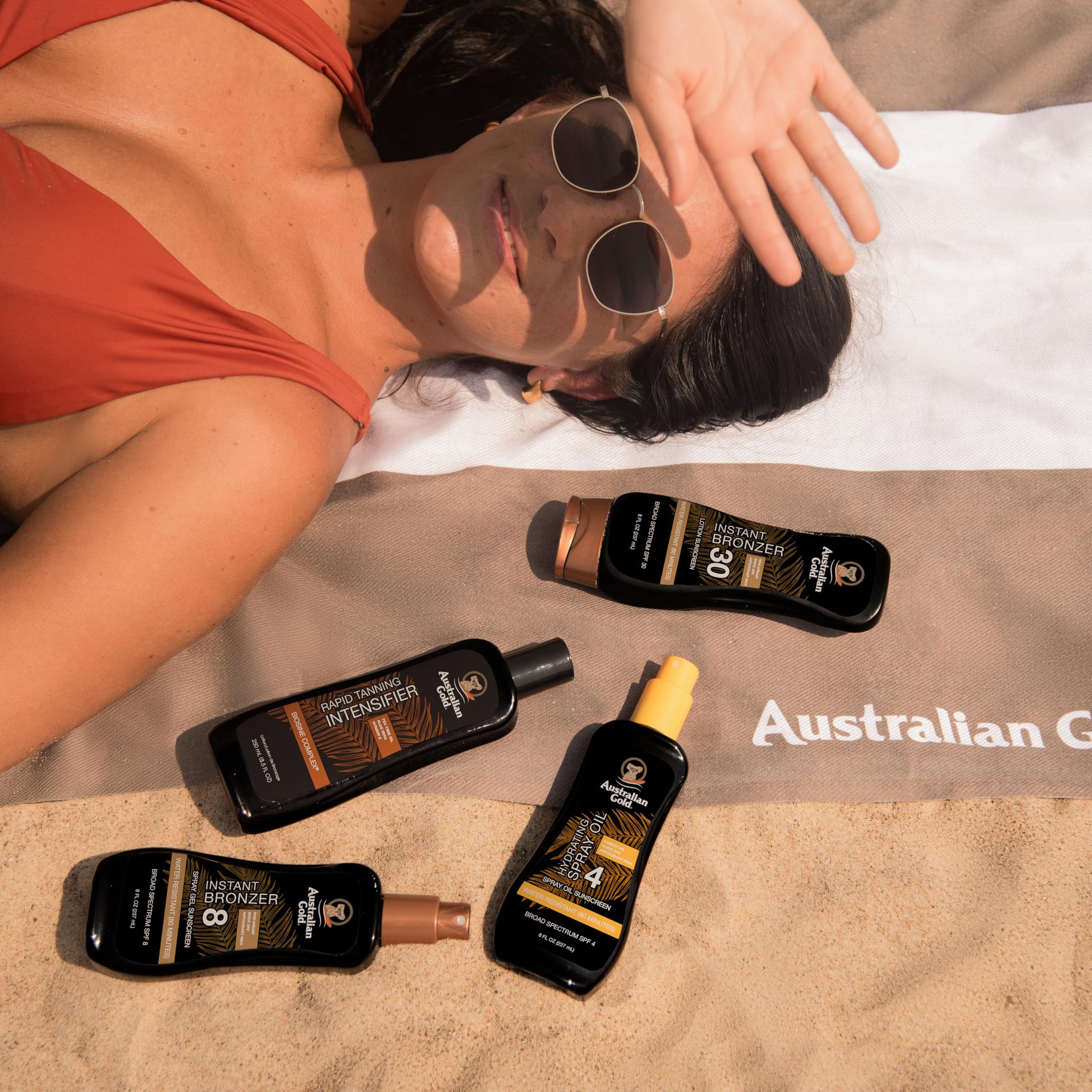 Australian Gold Spray Gel Sunscreen with Instant Bronzer SPF 4, 8 Ounce | Moisturize & Hydrate Skin | Broad Spectrum | Water Resistant | Non-Greasy | Oxybenzone Free | Cruelty Free