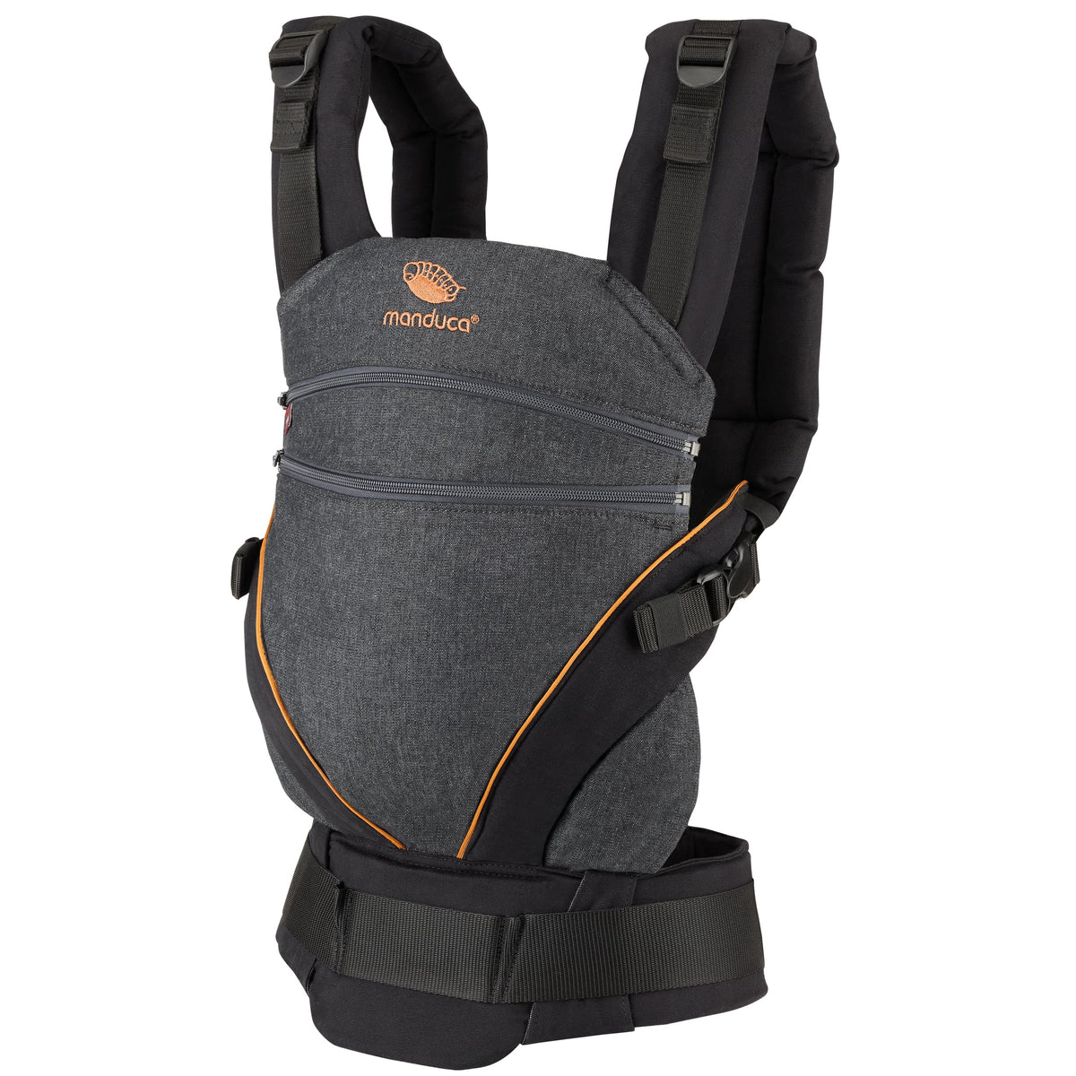 Manduca XT, portabebés con asiento ajustable, 3 posiciones de transporte (delantero, cadera y espalda), sin necesidad de inserciones para bebés, algodón orgánico, crece con tu bebé (3,5-20 kg), DenimBlack, XT Cotton