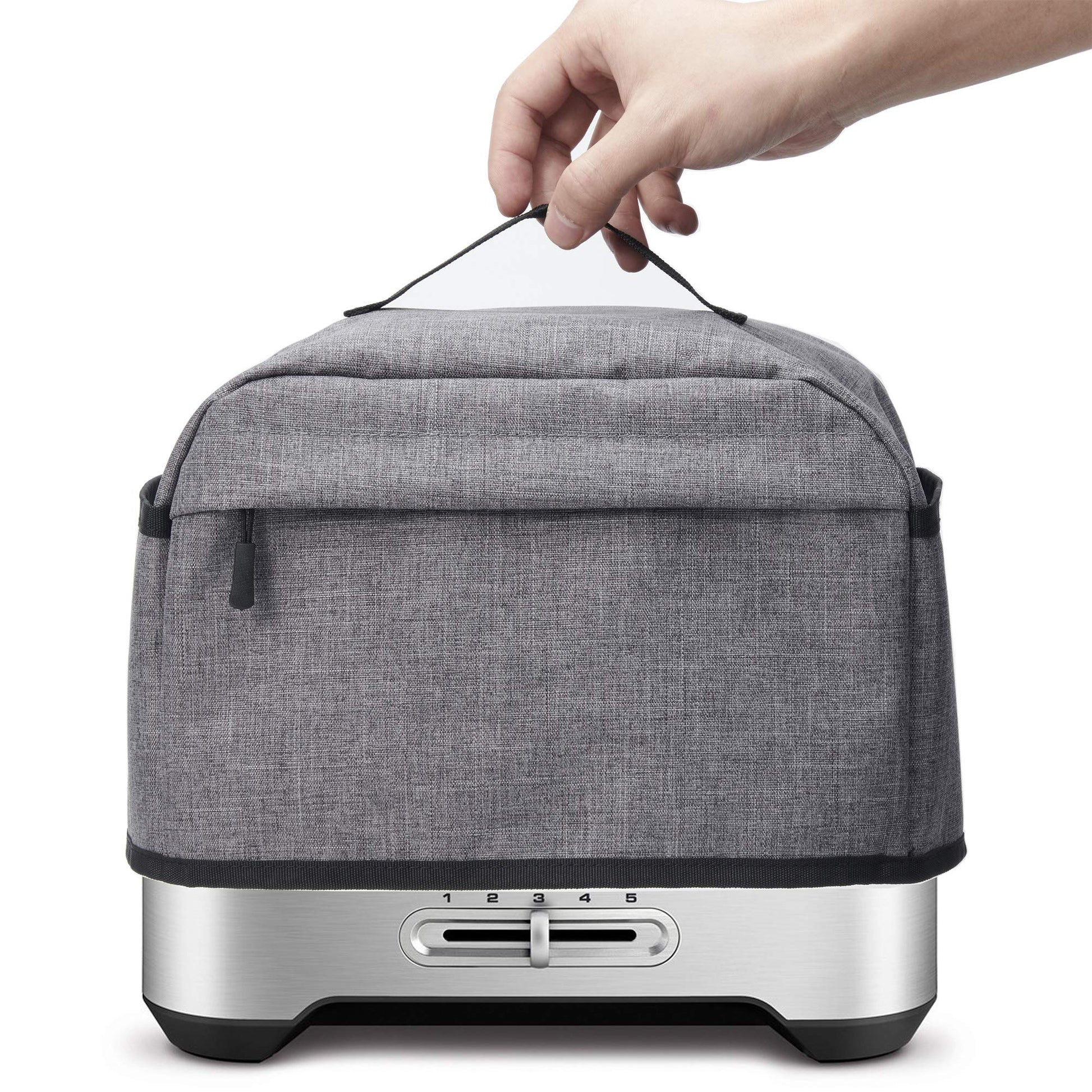 VOSDANS 2 Slice Toaster Cover with Zipper & Open Pockets Kitchen Small Appliance Cover with Handle, Dust and Fingerprint Protection, Machine Washable, Grey (Patent Design)
