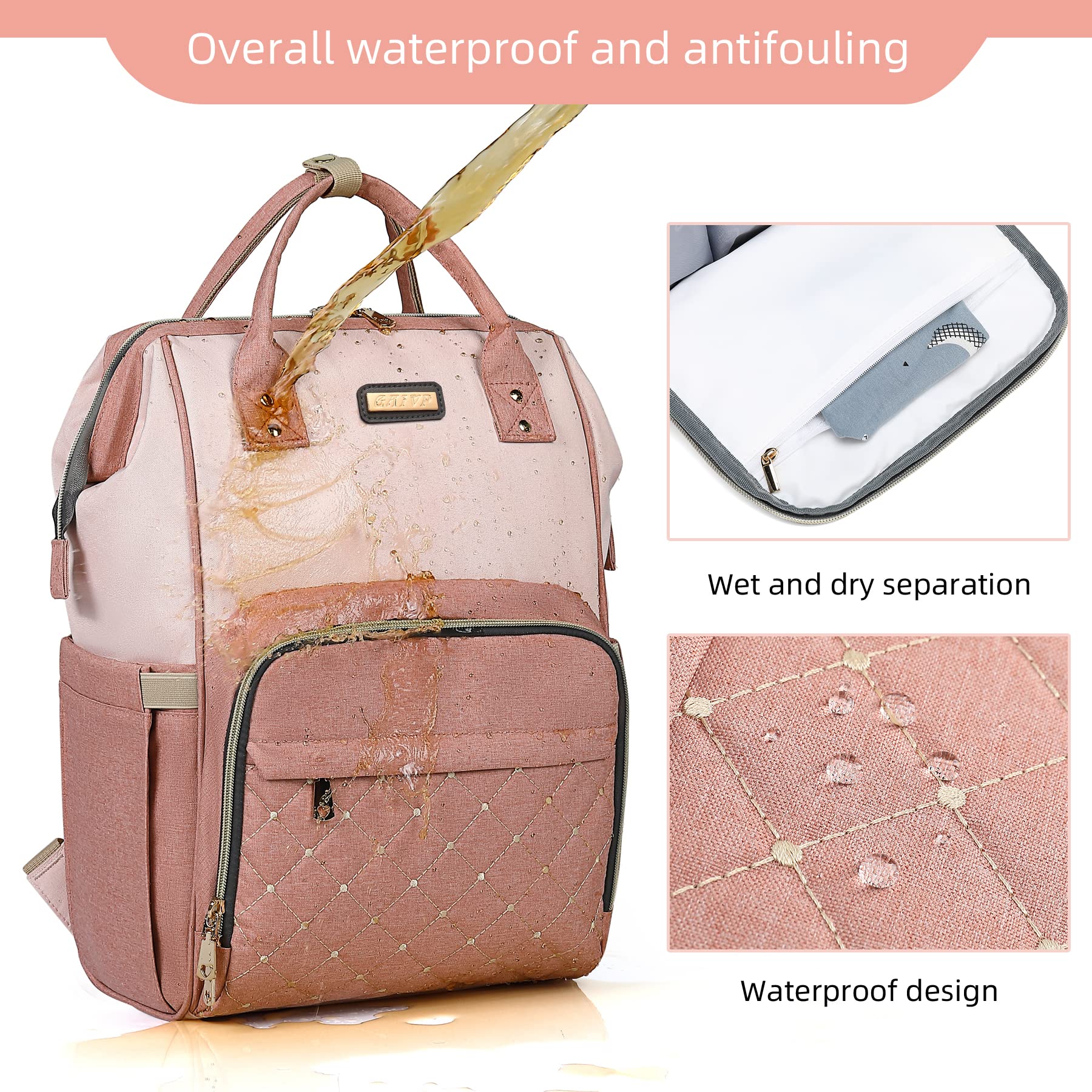 Mochila para pañales, bolsas de pañales para bebés y niñas, bolsas de bebé para mamás, papás, bolsa cambiadora de pañales con bolsillos aislados, mochila impermeable multifuncional con correas de