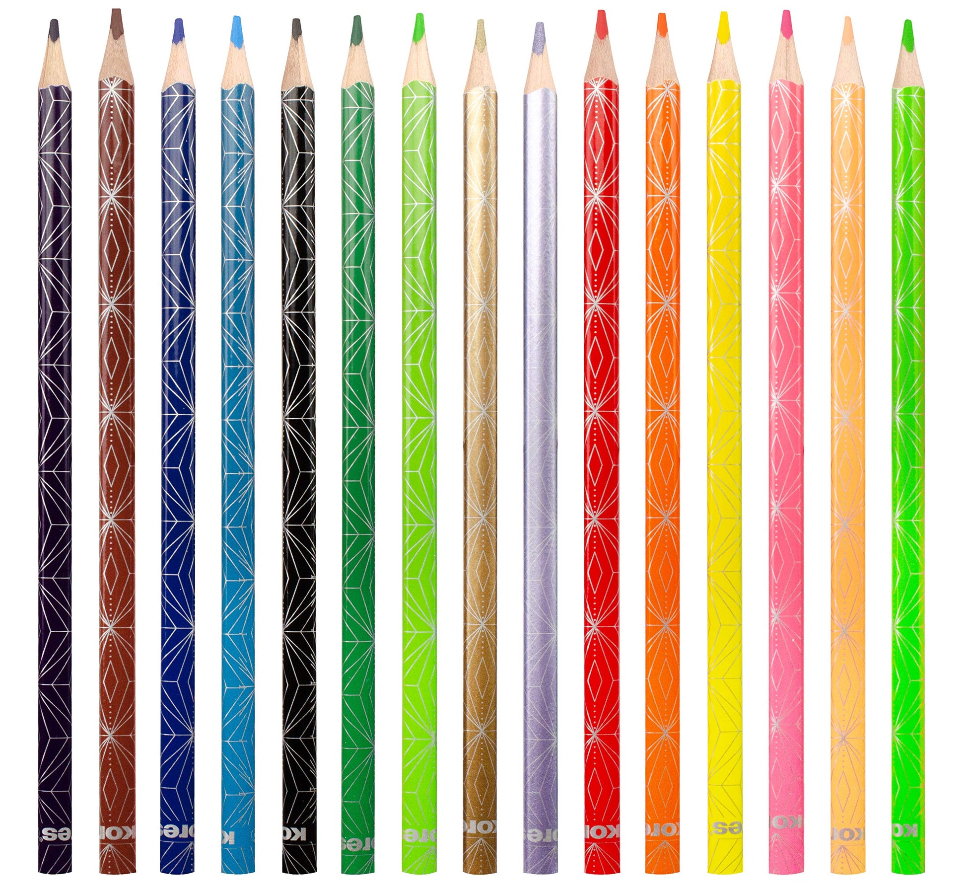 Kores - Kolores Estilo: 15 lápices de colores para niños, principiantes y adultos, tonos metálicos y neón para papel blanco, oscuro y artesanal, juego de 15 colores surtidos