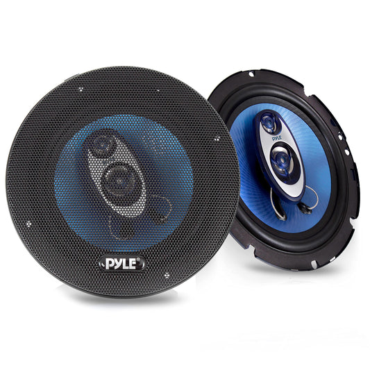 Pyle Bocinas de 6.5 pulgadas para coche estéreo - 180W RMS / Potencia de 360W. Impedancia 4 Ohmios. Tweeter Piezoeléctrico de 3/4 Pulgada. Triaxial de Rango Completo. Forma Redonda, Azul. 2 Pzas