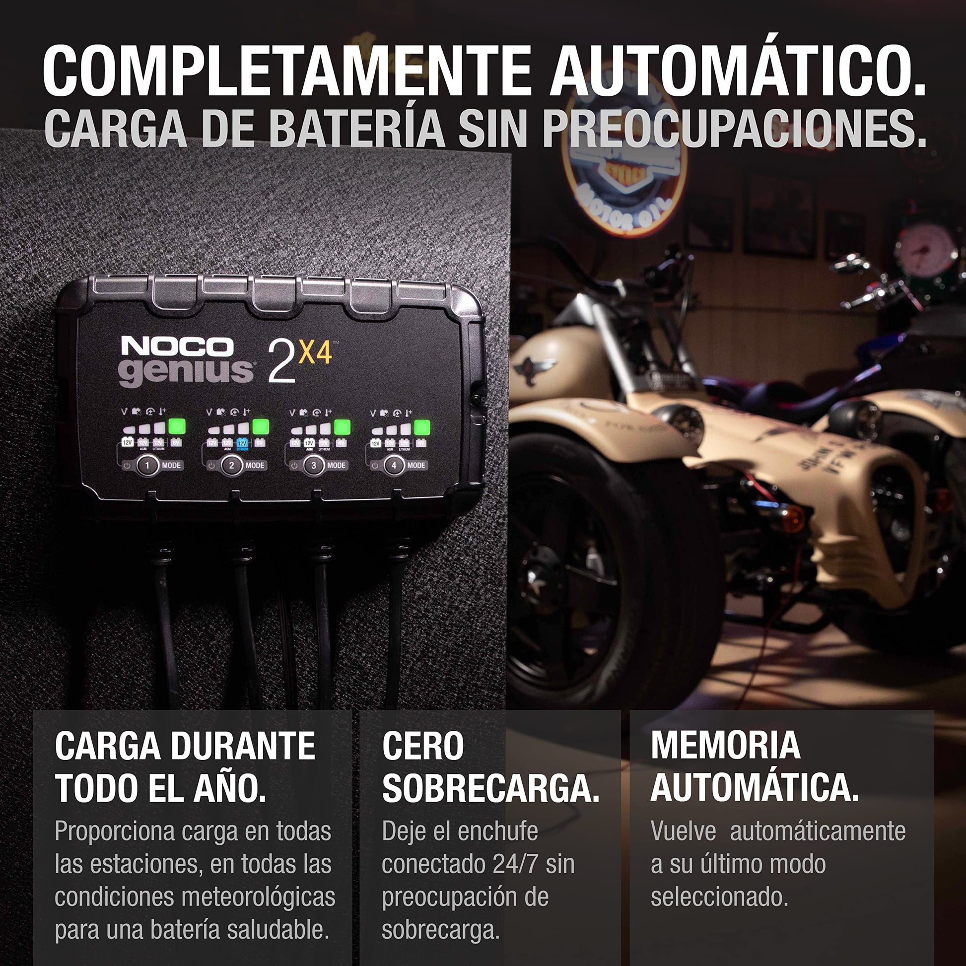 NOCO GENIUS2X4: Cargador Inteligente 6V/12V 8A de 4 Bancos (2A por Banco) – Mantenedor automático, Cargador Lento y desulfatador con protección contra sobrecarga – para baterías de Plomo y Litio