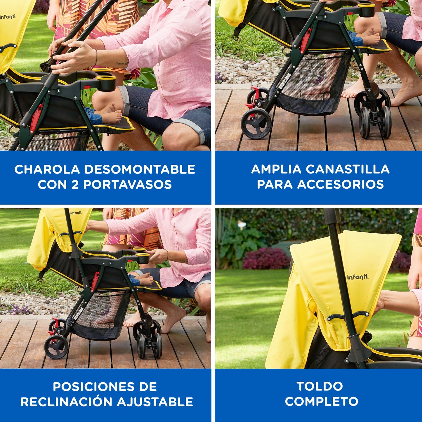 Infanti | Carriola para Bebe Swivel Negro | Carreola de Viaje - Carriola de Viaje Plegable - Carrito para Bebe con Mango Reversible | Cosas para Bebes 6 Meses a 15kg | Incluye 2 Portavasos