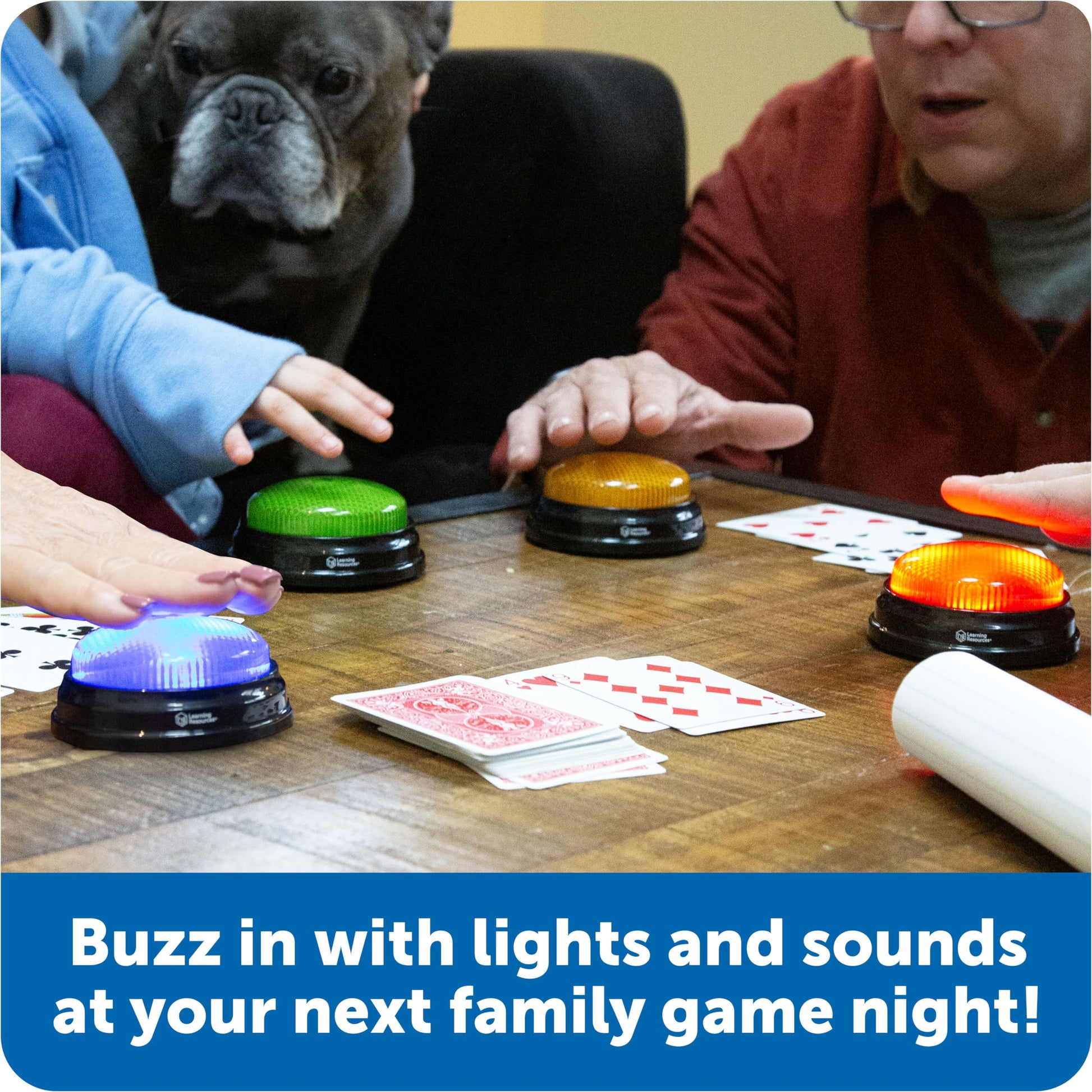 Learning Resources Lights and Sounds Buzzers, Juegos para Noche Familiar, Juegos de Trivia, Set de 4, para niños Mayores de 4 años