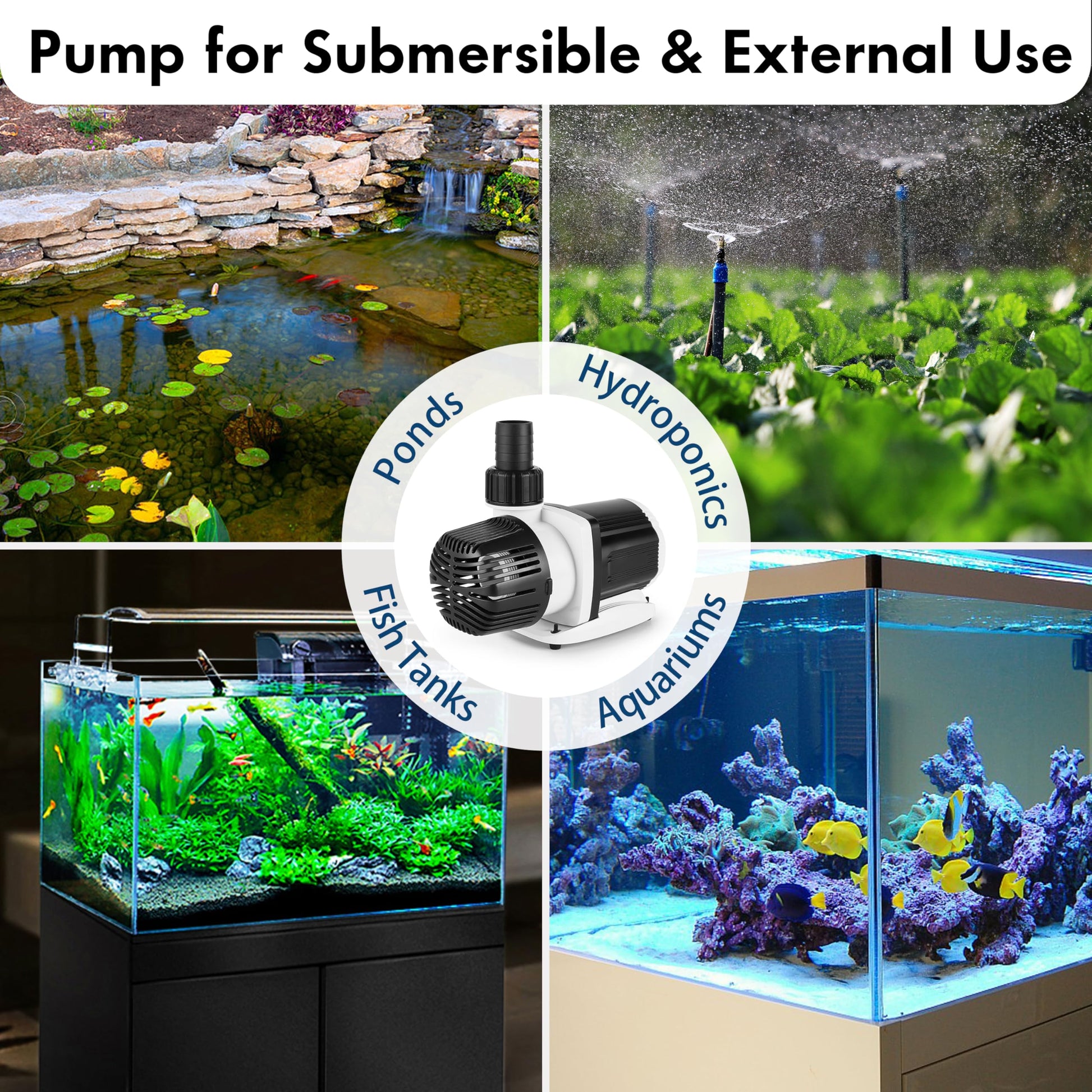 Bomba de Acuario Orlushy DC-5000 Negro con Control Silencioso para Circulación de Agua Dulce y Salada