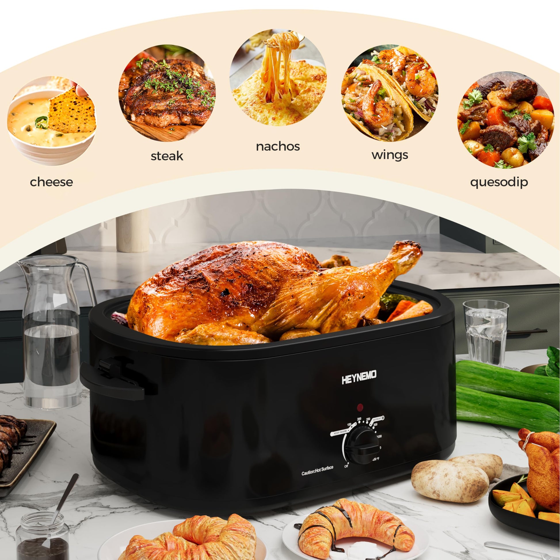 Horno tostador eléctrico de 24 cuartos con tapa visible y autohilado, tostador grande de pavo con función de descongelación caliente, temperatura ajustable, estante extraíble para sartén, acero