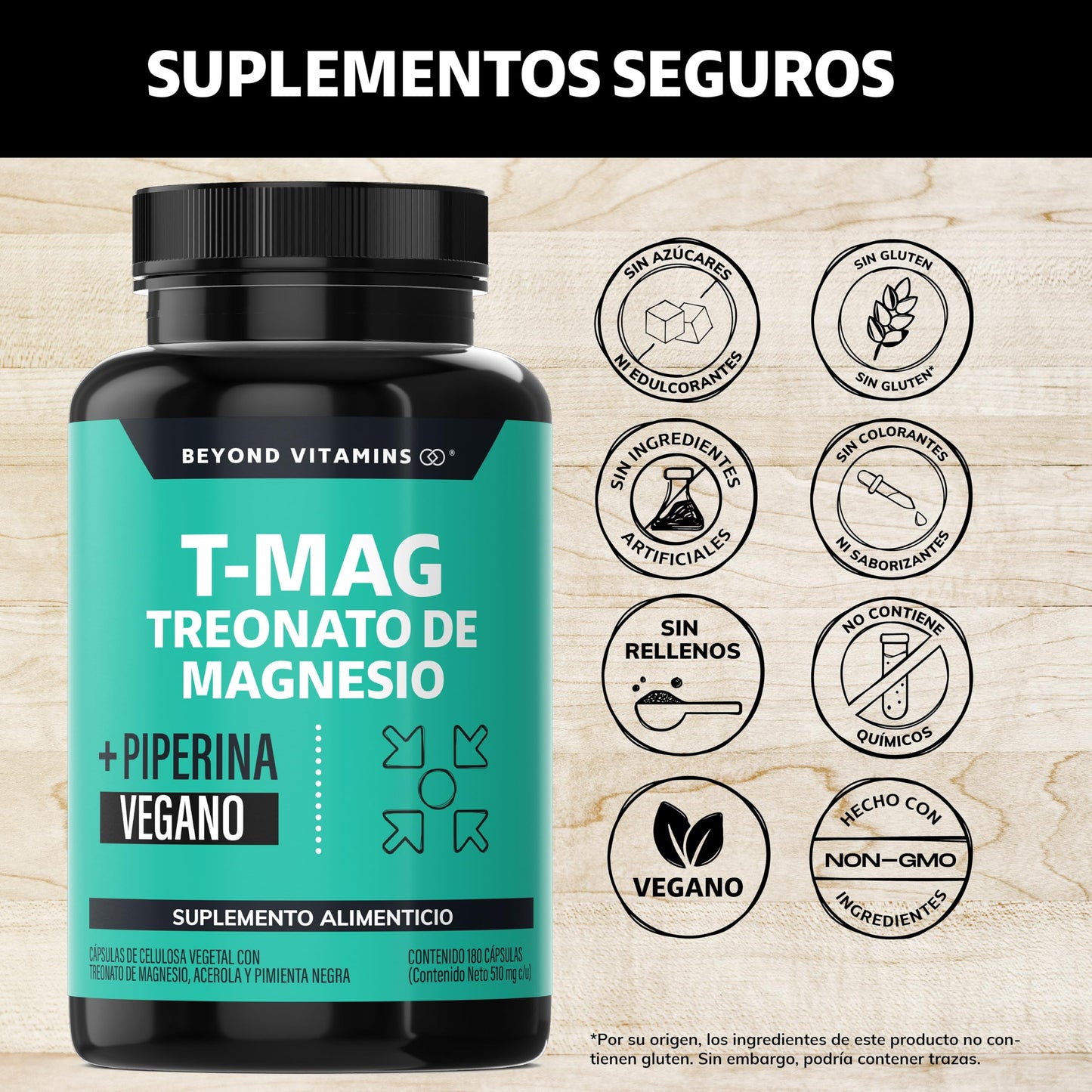 Suplemento Alimenticio Vegano Beyond Vitamins Magnesio y Acerola Alta Absorción 180 Cápsulas