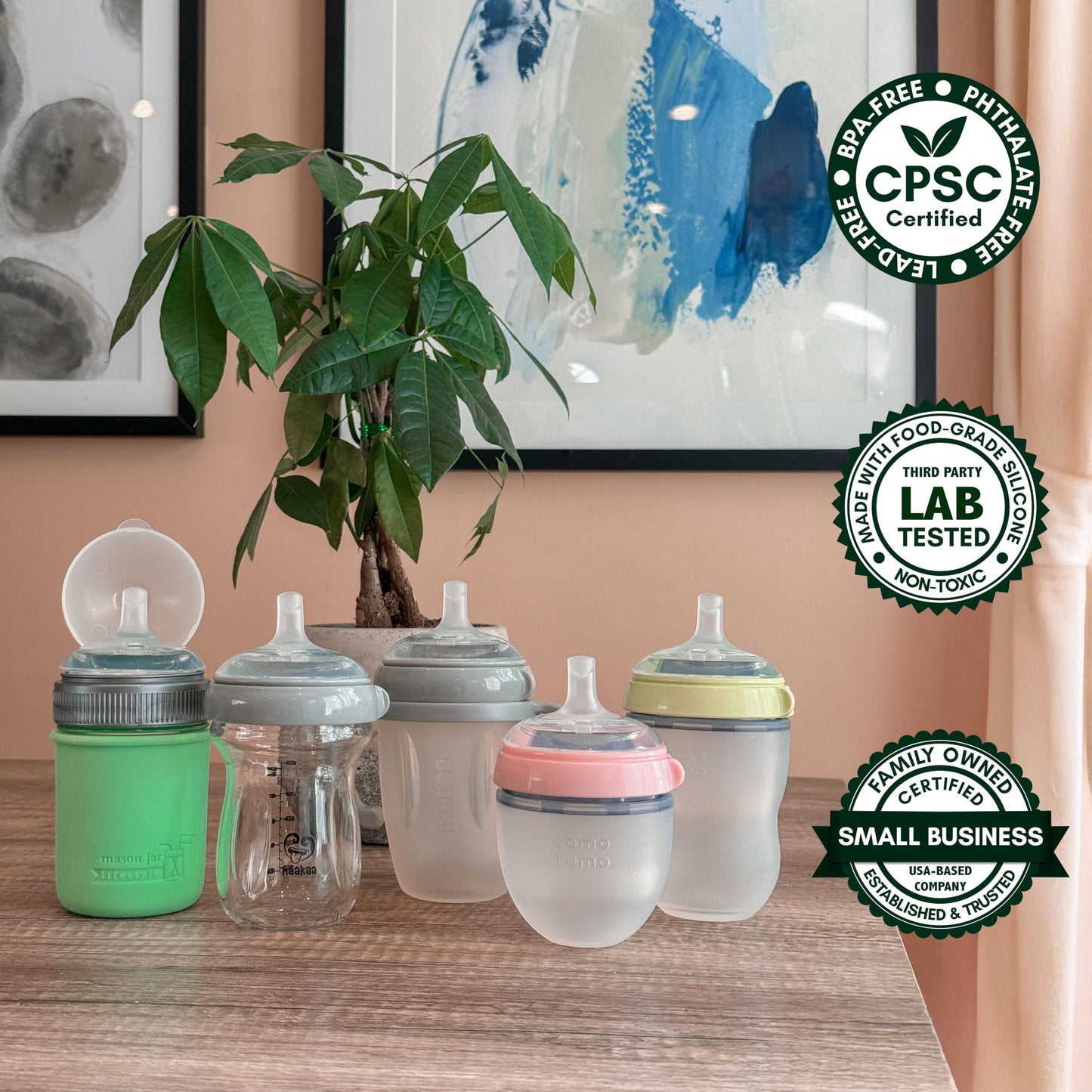 BelBeyo Tetinas con pajita para biberones Comotomo, Mason Glass y Haakaa de vidrio natural, paquete de 4, silicona de grado alimenticio, boquilla suave, sin BPA, a prueba de derrames, se convierten en