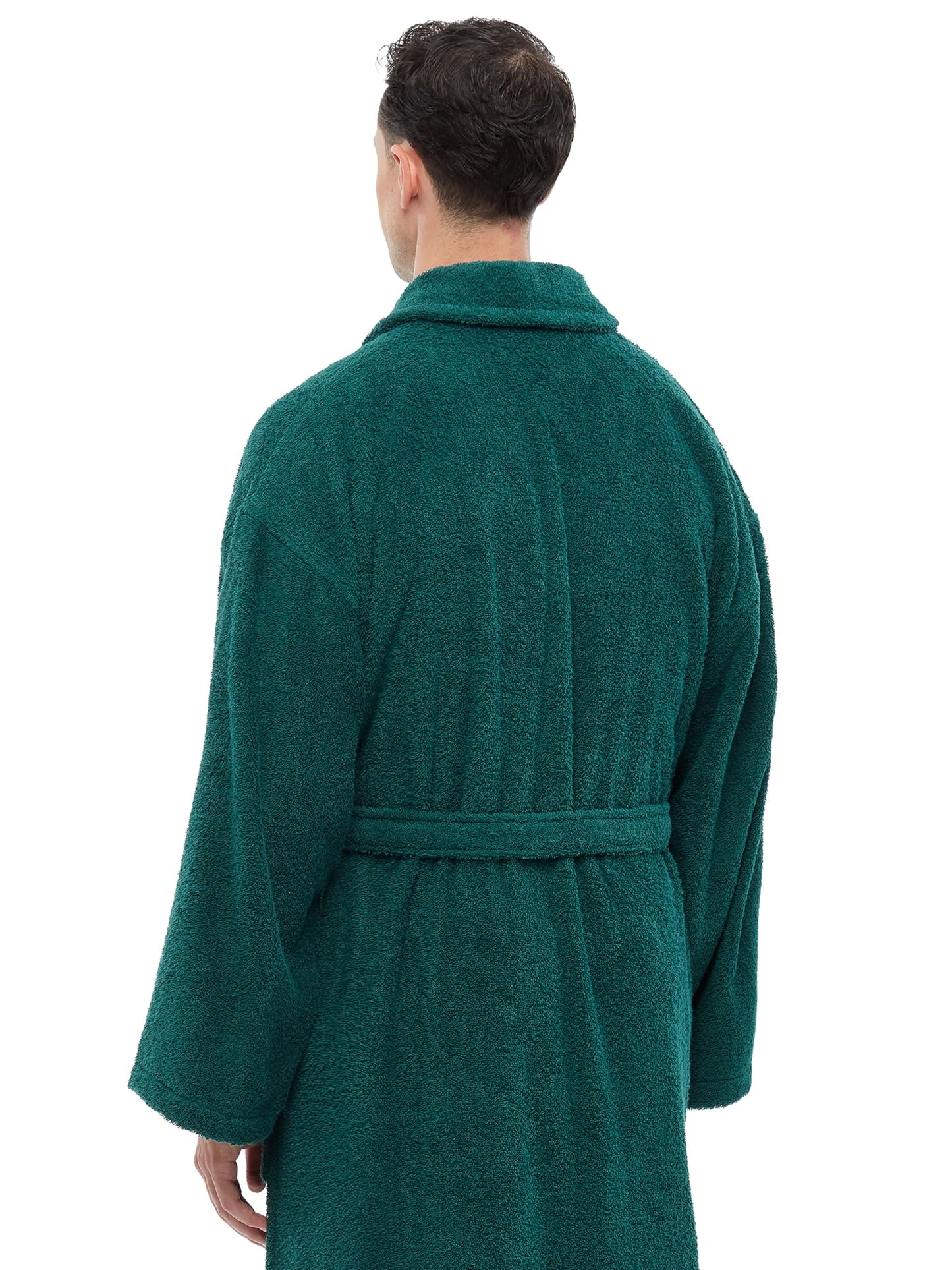 Arus Bata de hombre con cuello chal, bata de baño de algodón turco de felpa, largo completo, verde oscuro, talla LXL