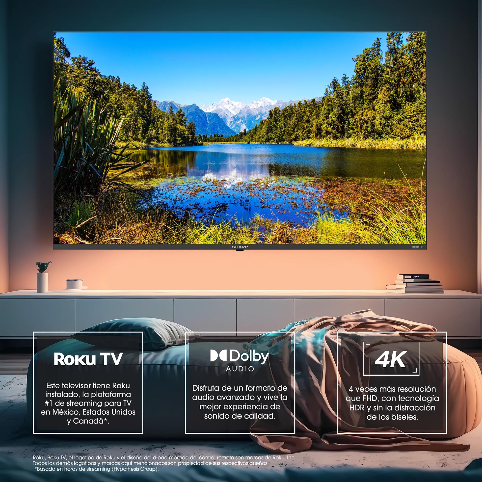 Sharp Frameless 4K Ultra HD TV de 60" - Roku TV con WiFi