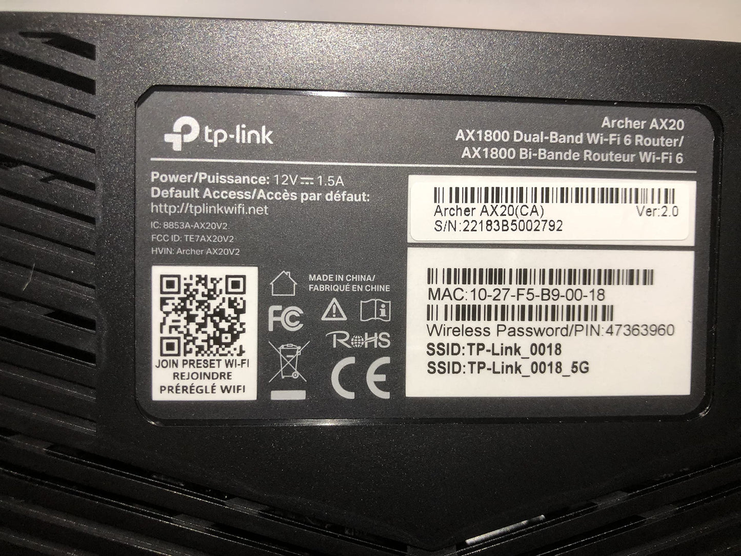 Router Inteligente TP-Link Archer AX20 Blanco Doble Banda Wi-Fi 6 Reacondicionado