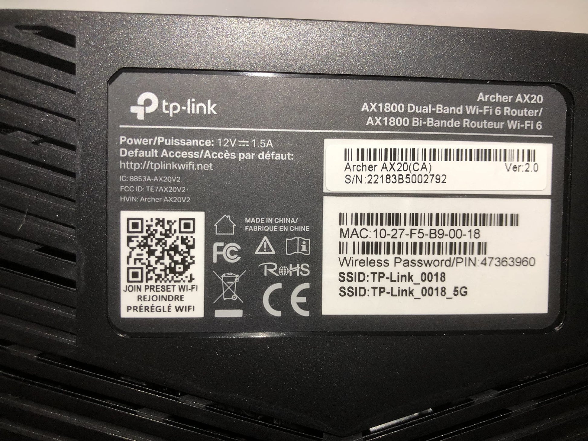 Router Inteligente TP-Link Archer AX20 Blanco Doble Banda Wi-Fi 6 Reacondicionado