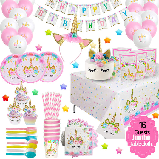 Decoraciones de cumpleaños de unicornio para niñas, suministros y platos de fiesta de unicornio morado para cumpleaños de niña, juego de decoraciones de fiesta de unicornio de mejor valor para crear un tema de unicornio