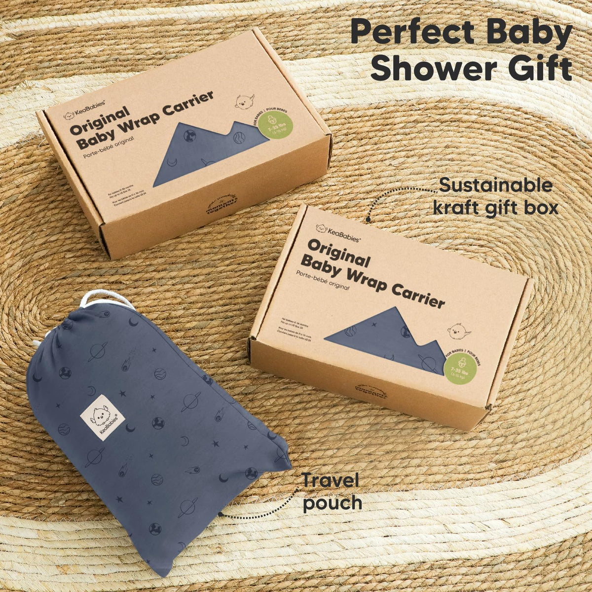 KeaBabies Portabebés Baby Wrap Carrier - Todo en 1 Portabebés Original Banda para Recién Nacido a Niño, Fácil de Usar, Atadura Sin Manos, Ligero, Envolturas para Niños Transpirables (Planetas)