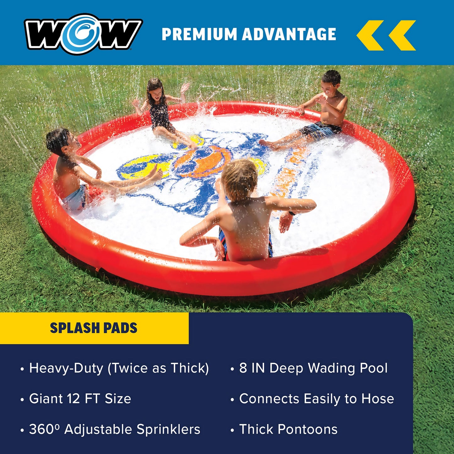 Almohadilla Inflable WOW Sports Gigante Azul con Rociador de Agua para Fiesta de Verano