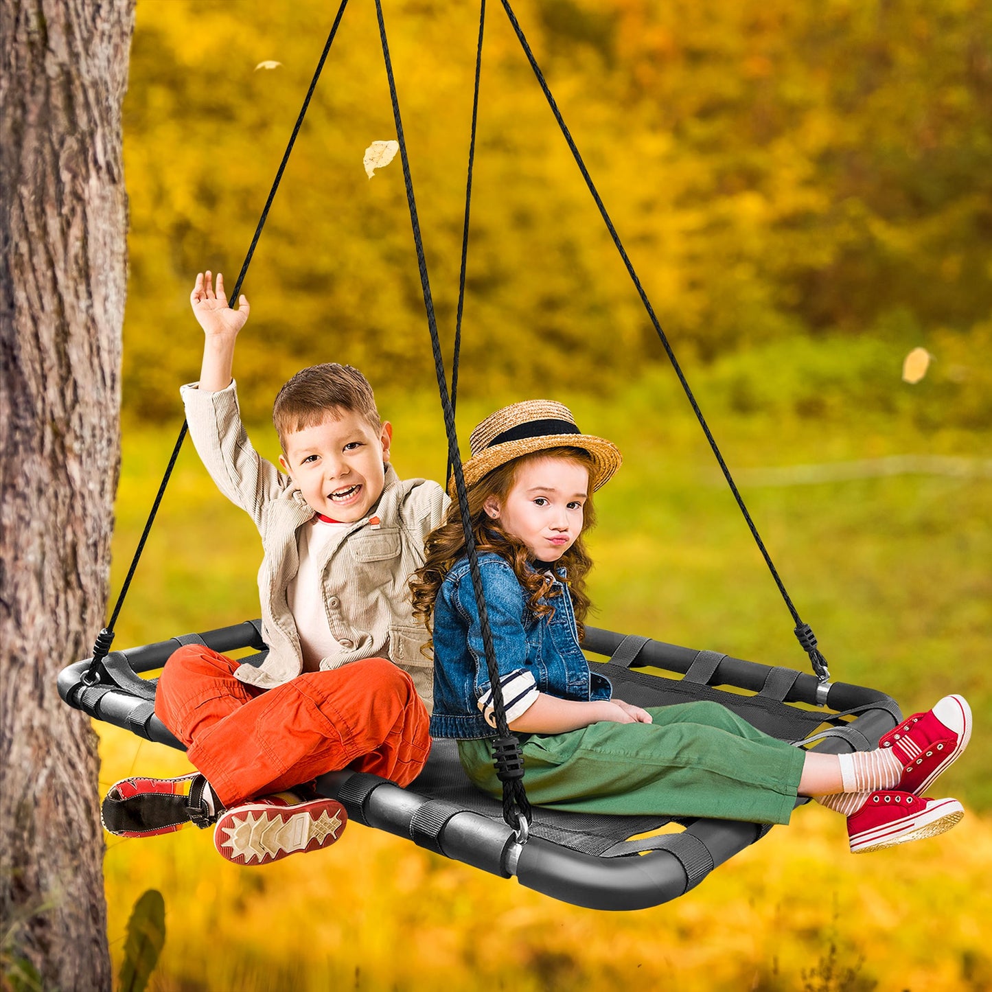 Columpio Rectangular Sorbus Negro para Árbol y Parque Infantil con Accesorios Incluidos para Niños