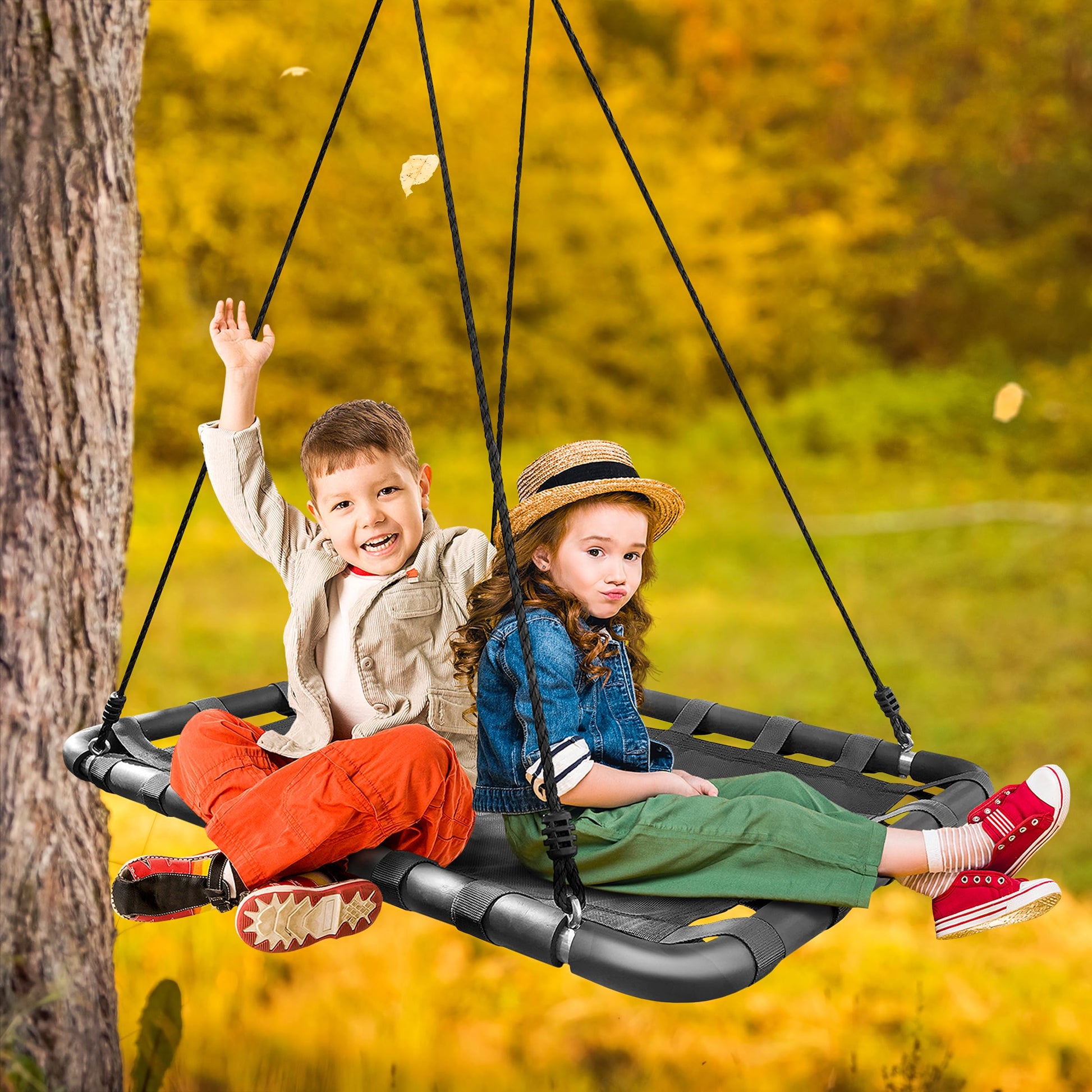 Columpio Rectangular Sorbus Negro para Árbol y Parque Infantil con Accesorios Incluidos para Niños