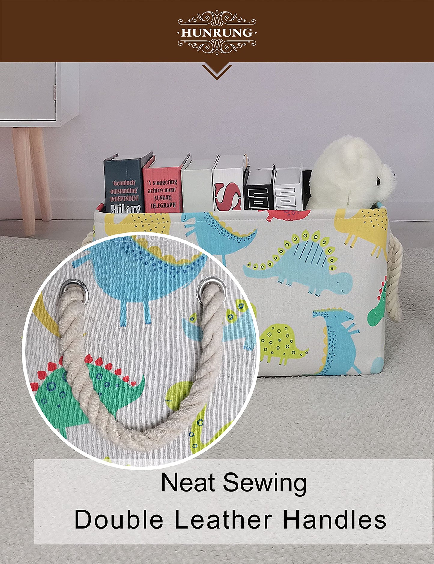 HUNRUNG - Cesta de Almacenamiento Rectangular de Lona para Mascotas, Juguetes, Libros, Ropa, Perfecto para Habitaciones Infantiles, Sala de Juegos, casetas, Dinosaur